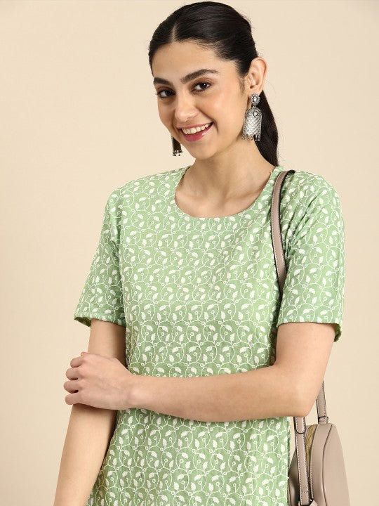 Ethnic Motifs Embroidered Chikankari Pure Cotton Kurti