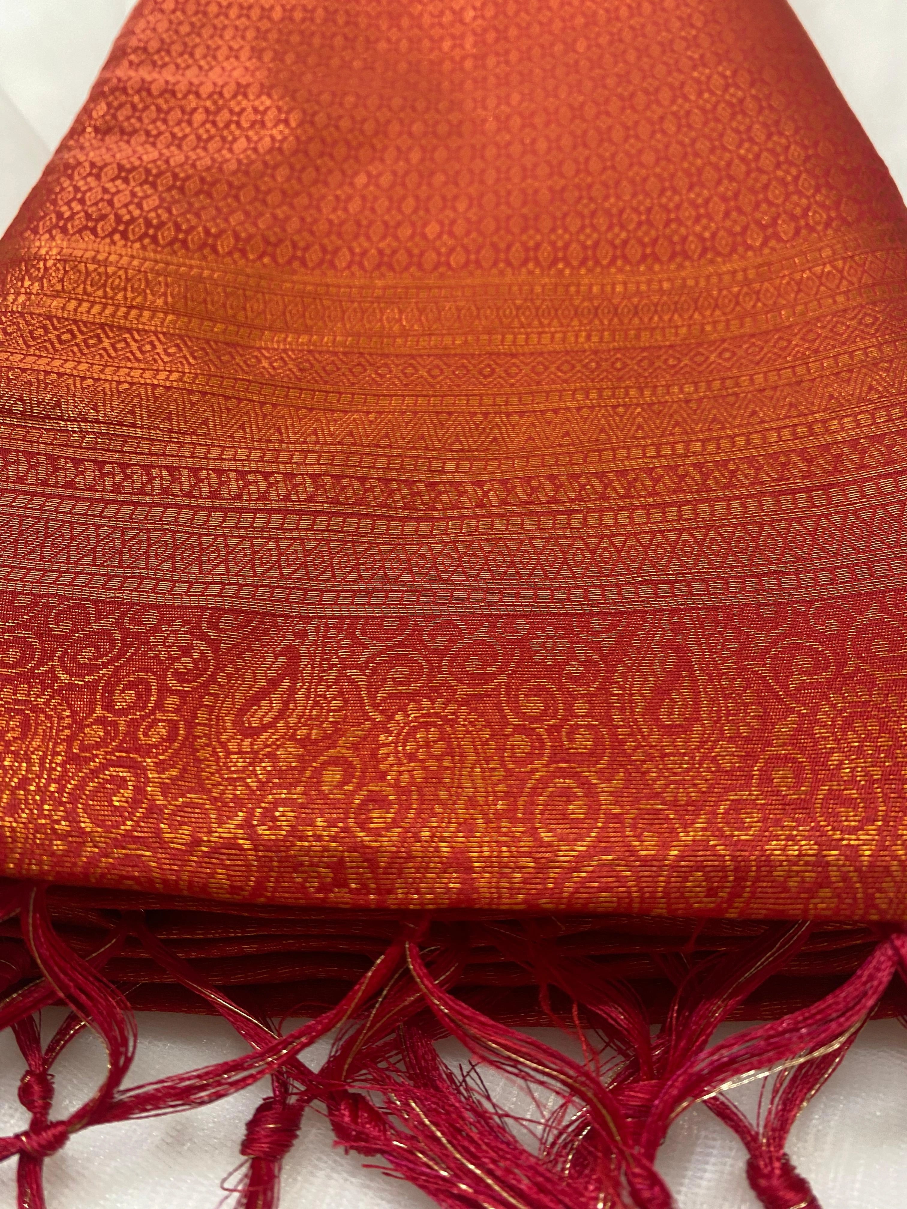 Orange Banarasi Style Soft Silk Saree with Zari Weave