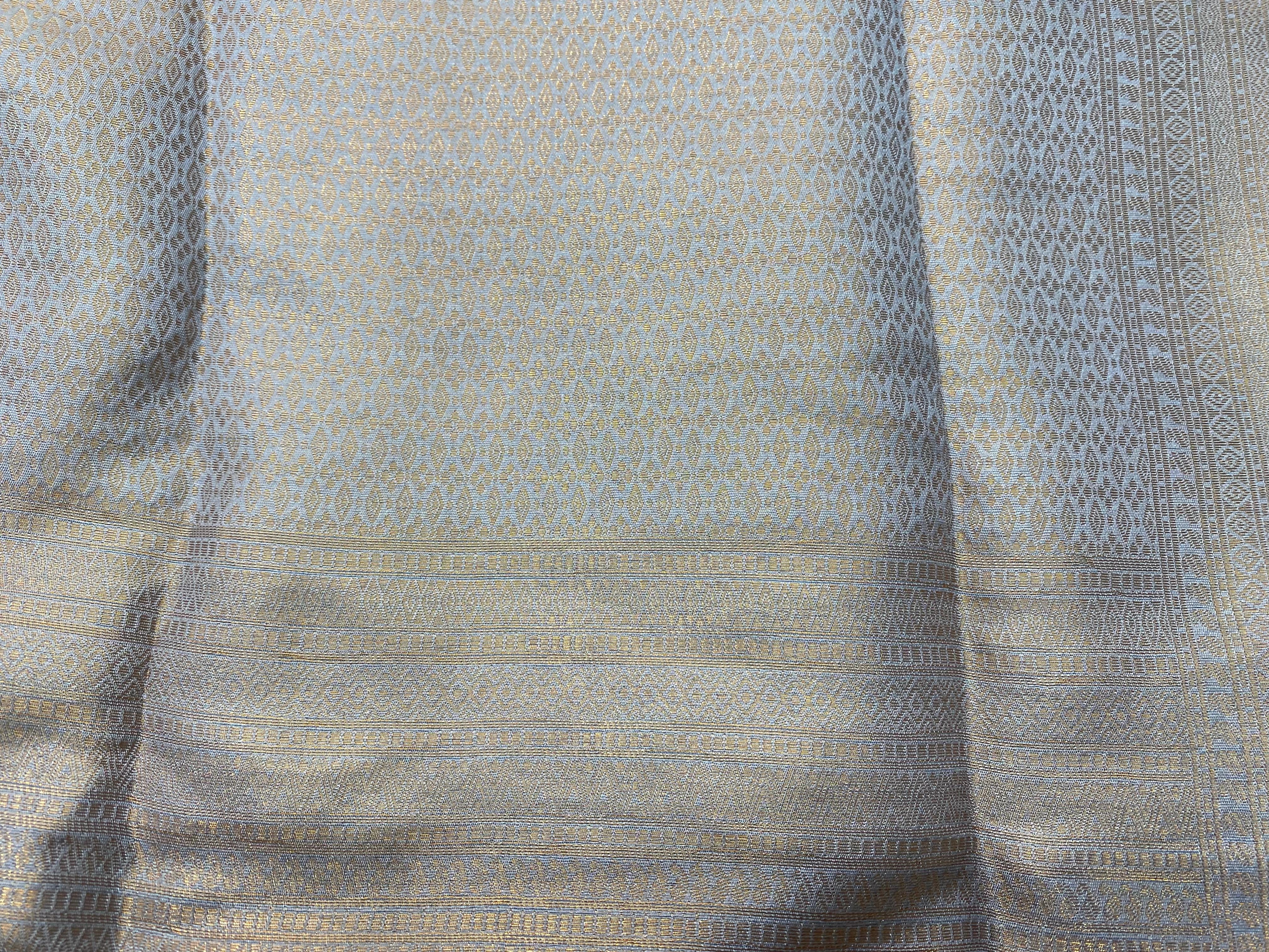 Taupe Grey Banarasi Style Soft Silk Saree with Gold Zari