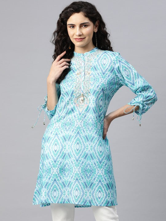 Modal Mandarin Collar Printed Tunic