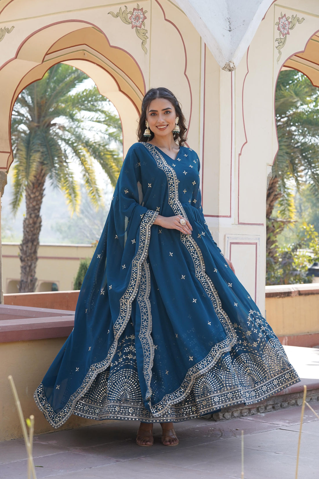 Rama Embroidered Faux Georgette Anarkali Gown