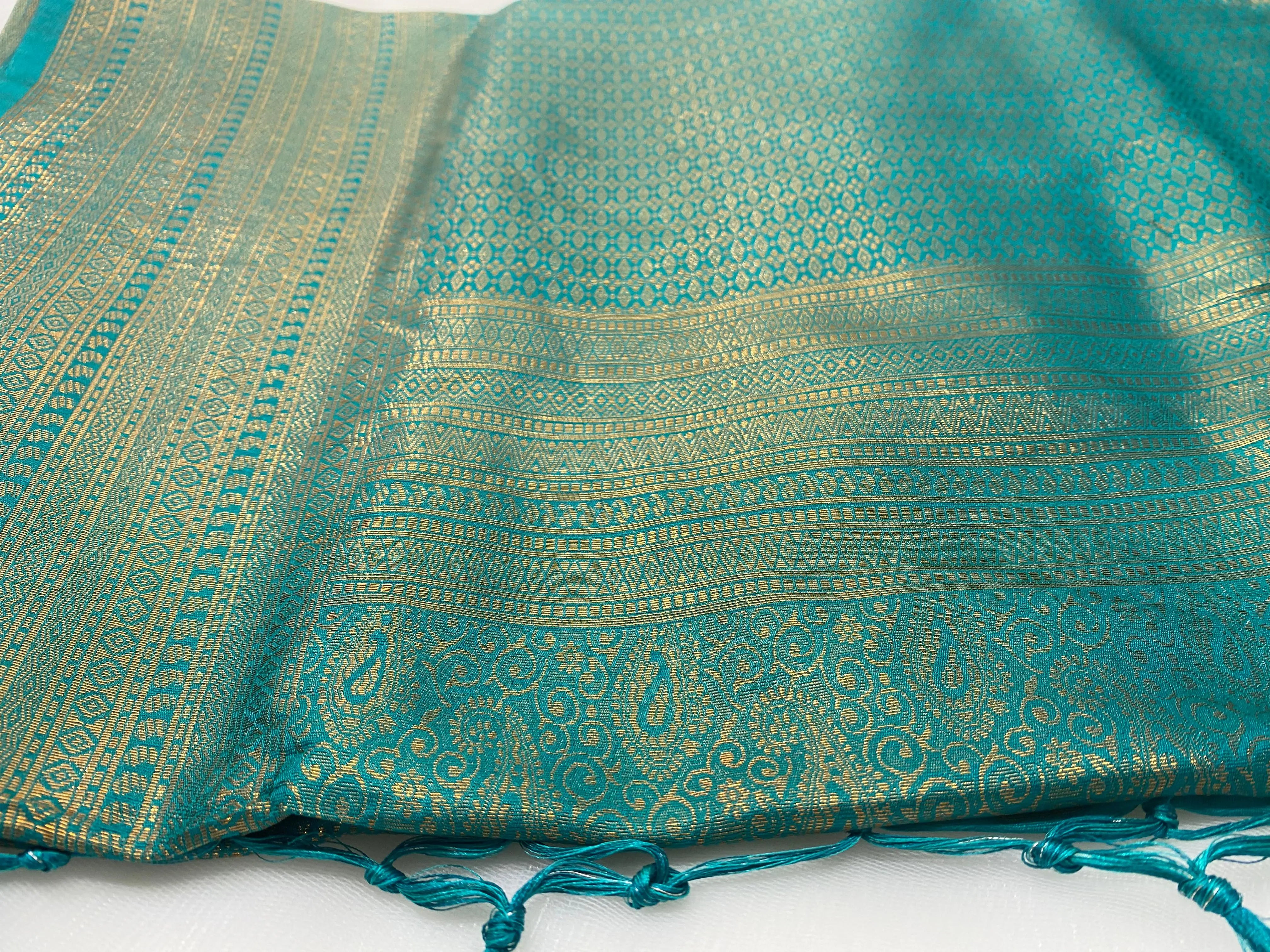 Teal Blue Banarasi Style Soft Silk Saree with Zari Weave