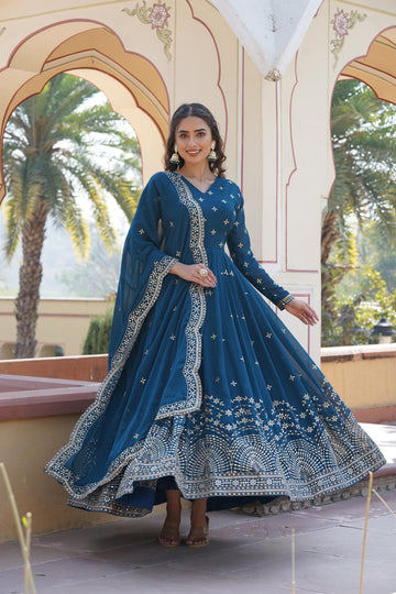 Rama Embroidered Faux Georgette Anarkali Gown