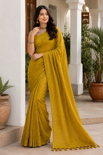Golden Banarasi Style Soft Silk Saree with Zari Weave