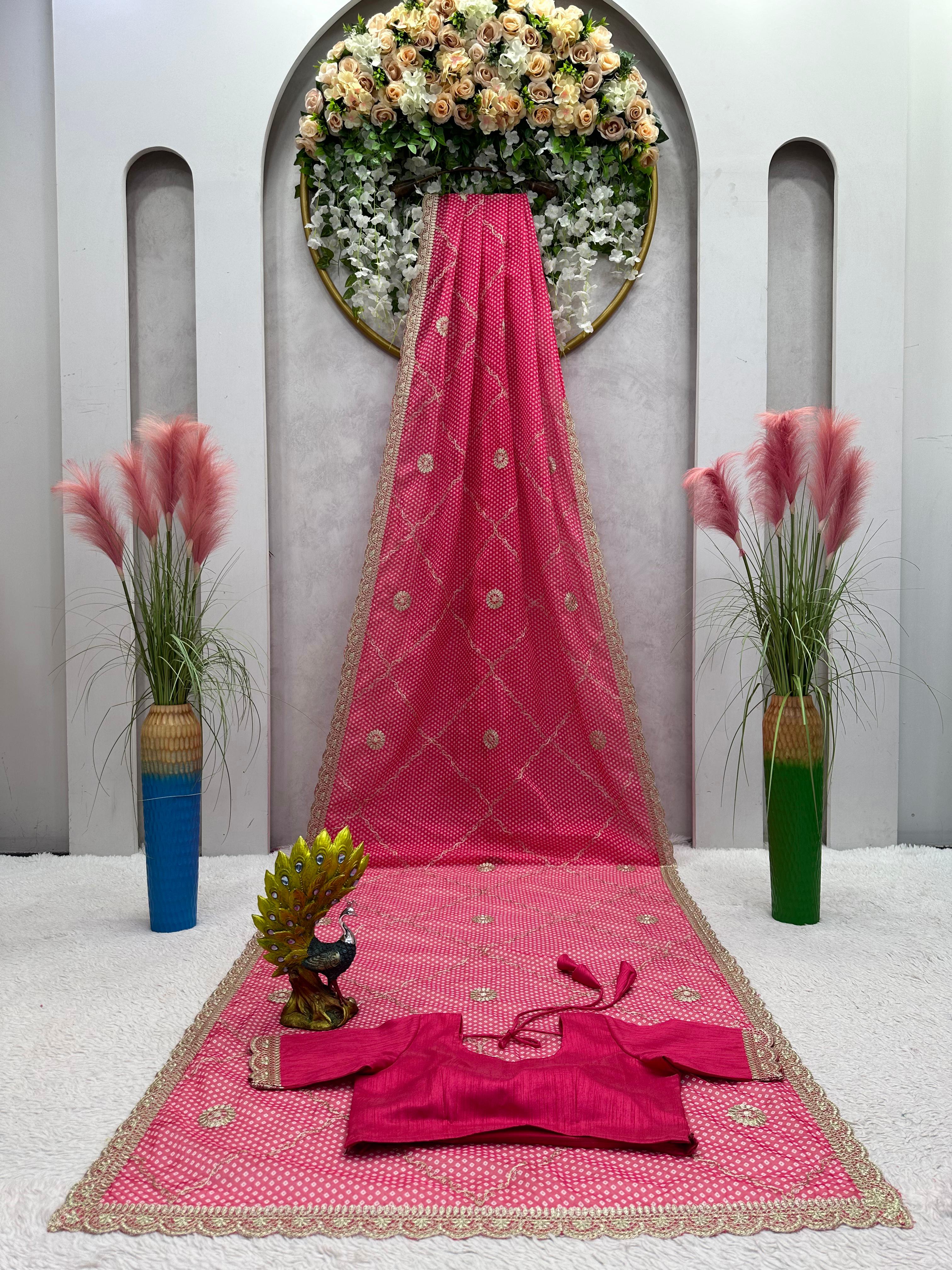 Beautiful Designer Saree on Tebby Silk Febric with Digital Print & Coding with Thred work and Blouse