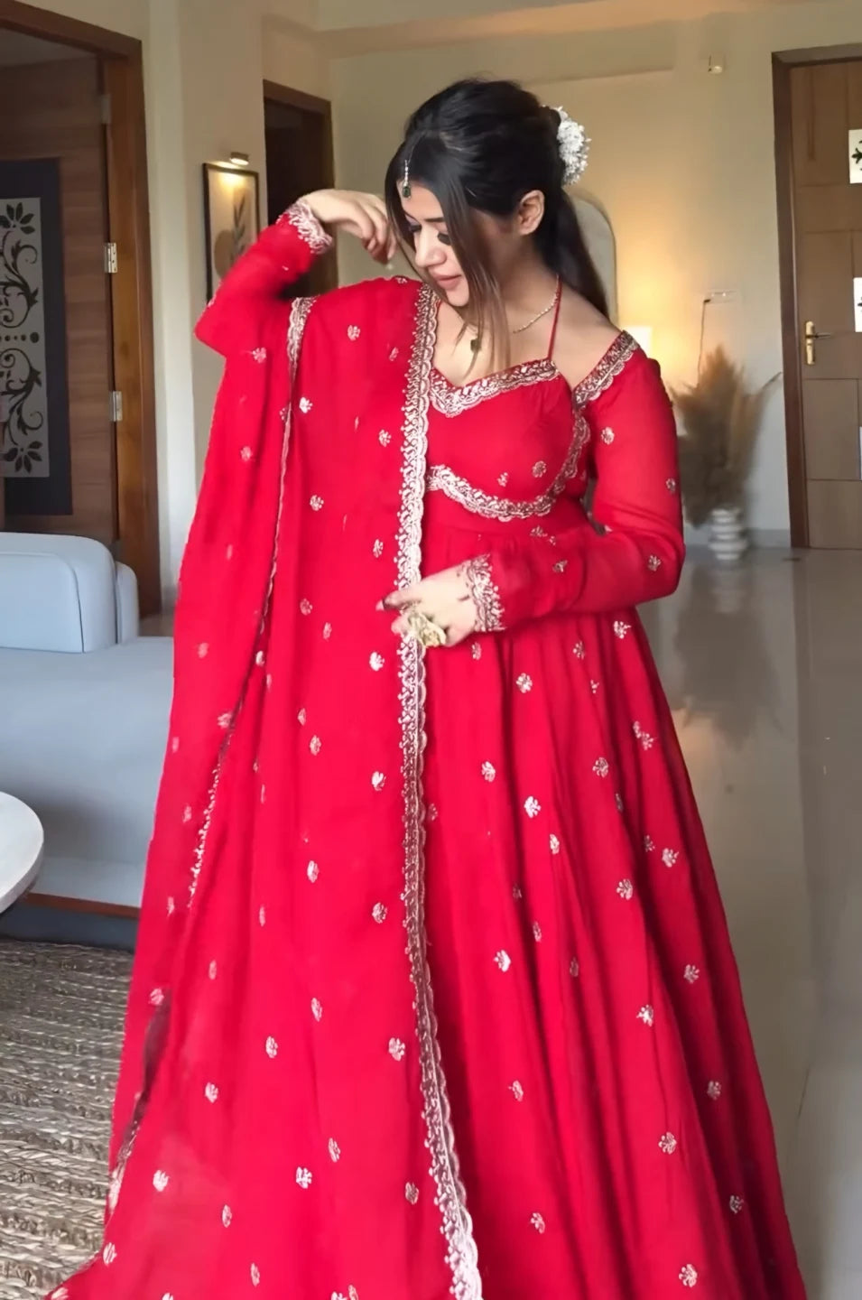 Classic Red Karva Chauth Special Anarkali Suit Set