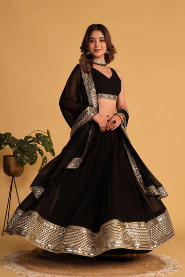 Black Embroidered Faux Blooming Lehenga Choli Set