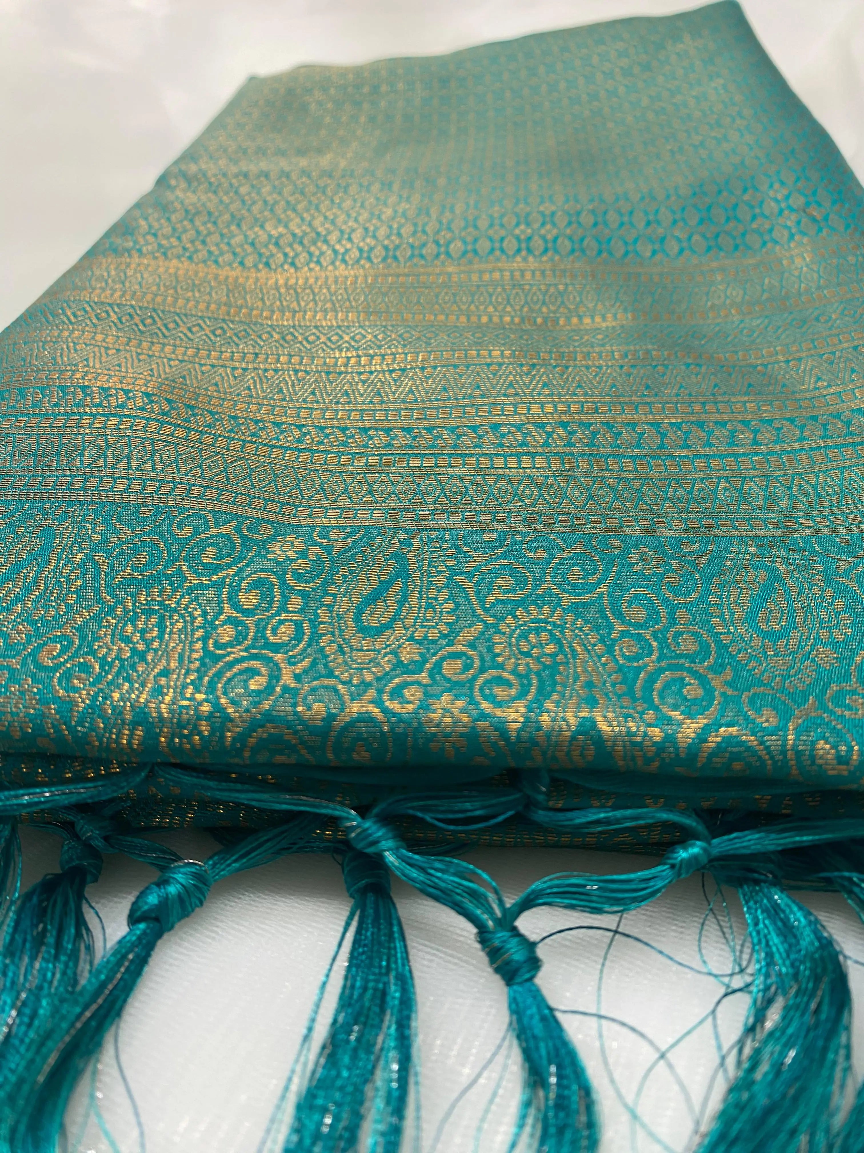 Teal Blue Banarasi Style Soft Silk Saree with Zari Weave