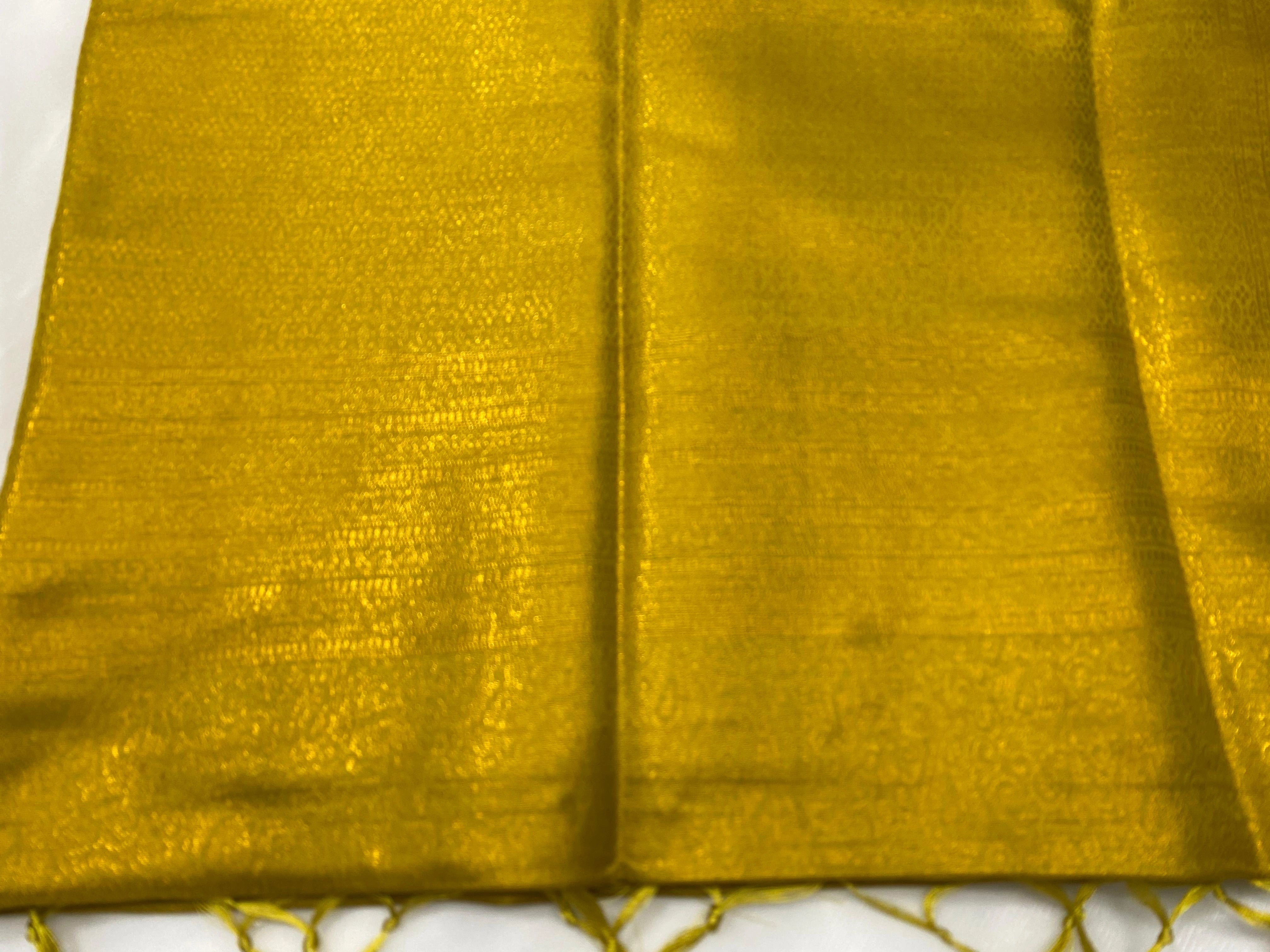 Golden Banarasi Style Soft Silk Saree with Zari Weave
