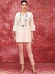 Floral Embroidered Straight Pure Cotton Tunic