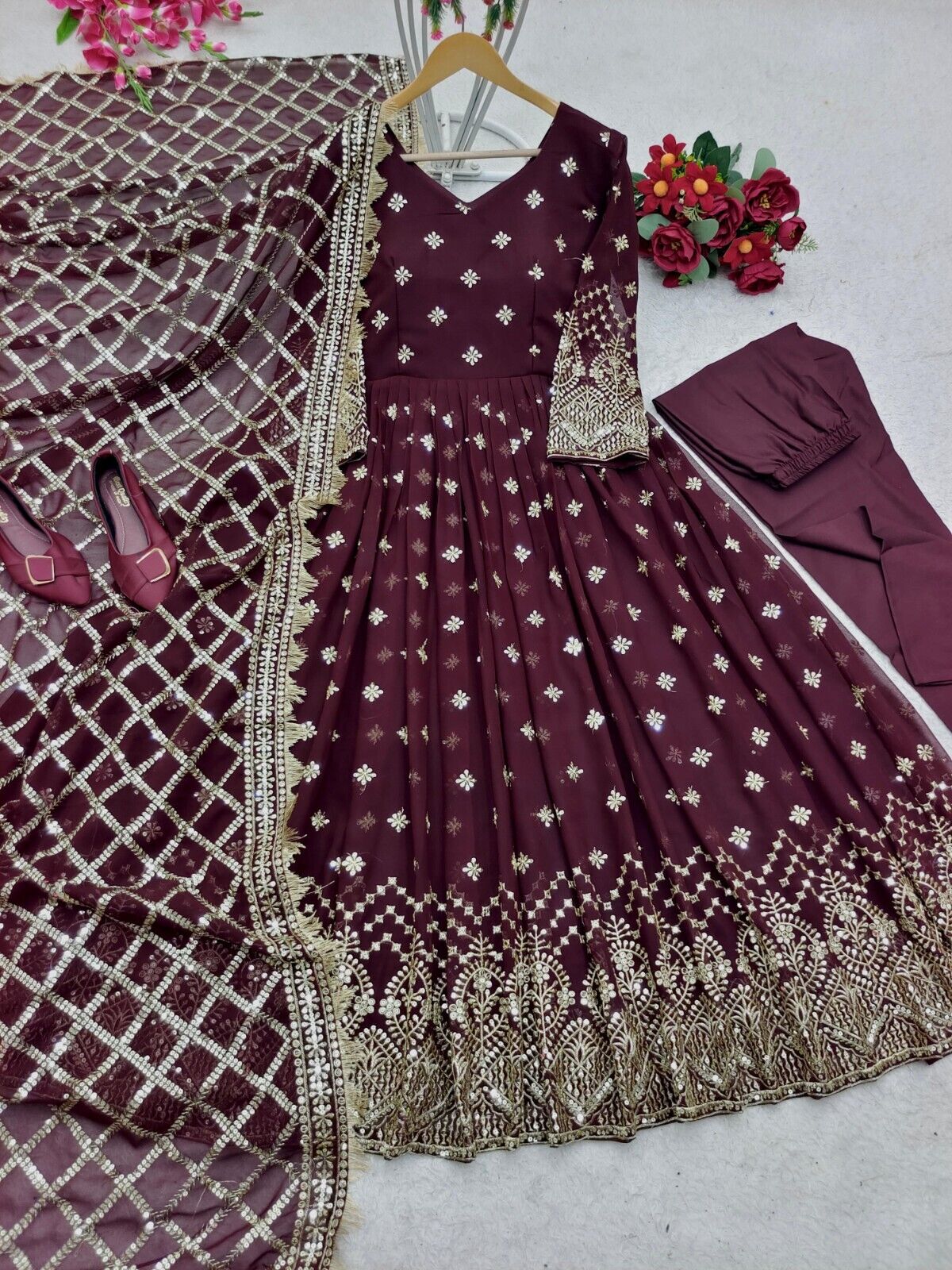 Gorgeous Maroon Color Sequence Work Anarkali Suit