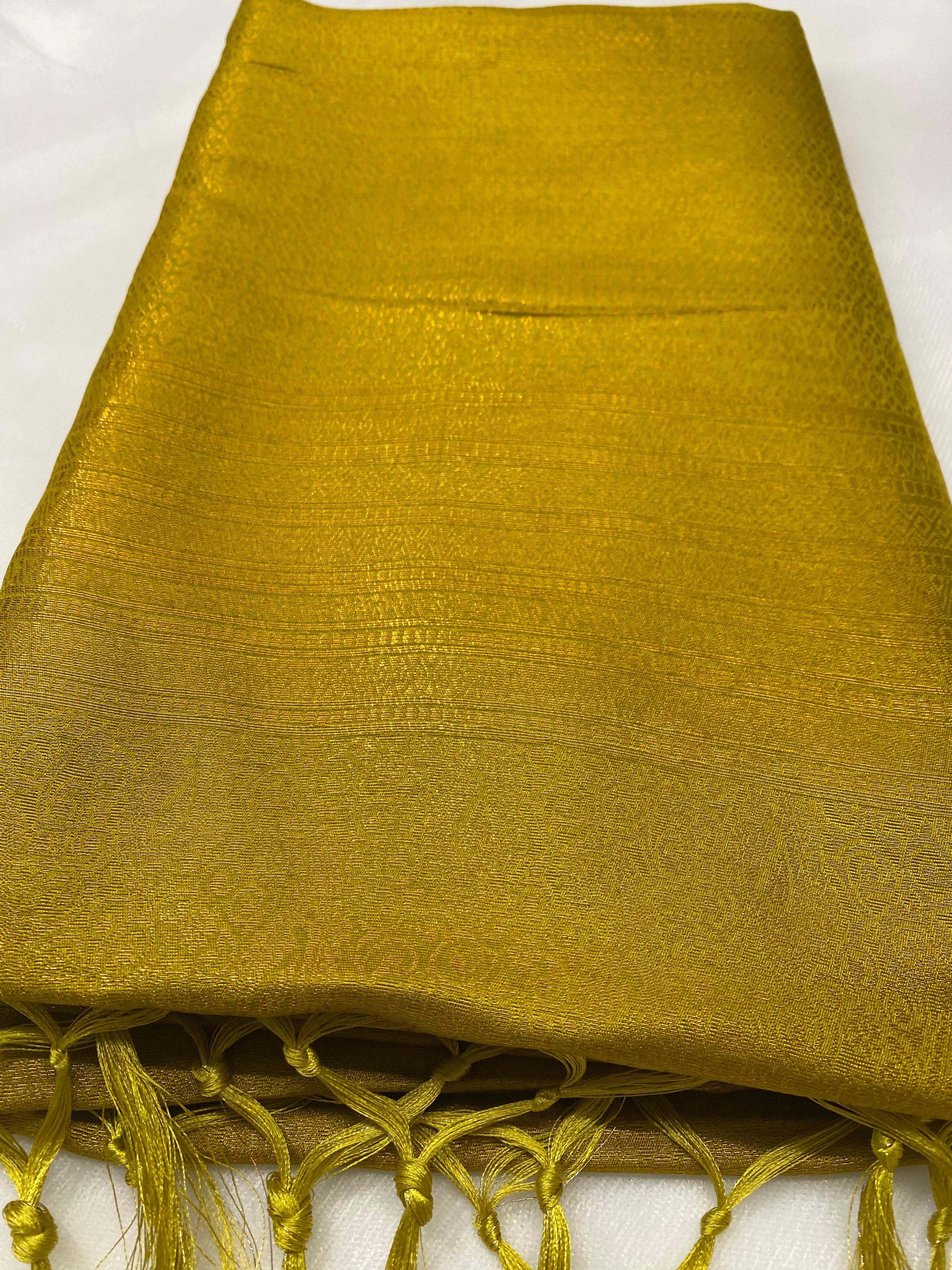 Golden Banarasi Style Soft Silk Saree with Zari Weave