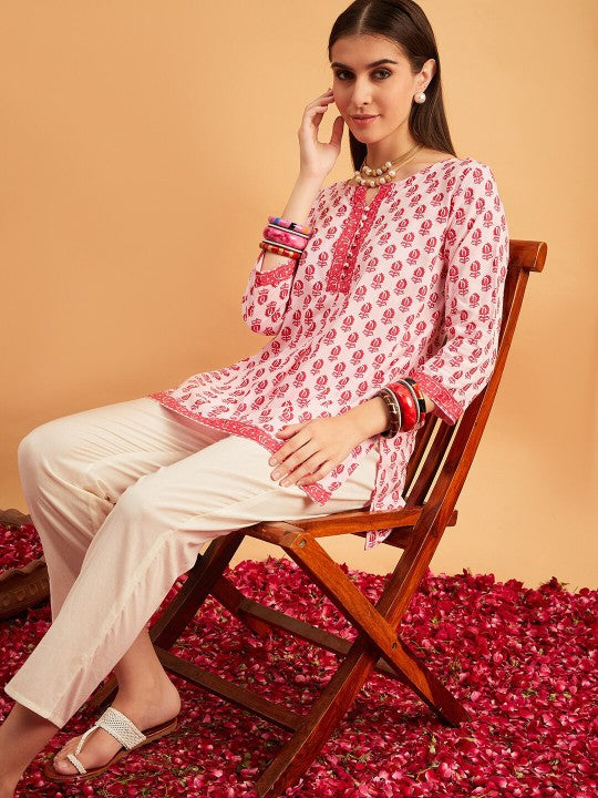 Pink Ethnic Motifs Printed Straight Kurti