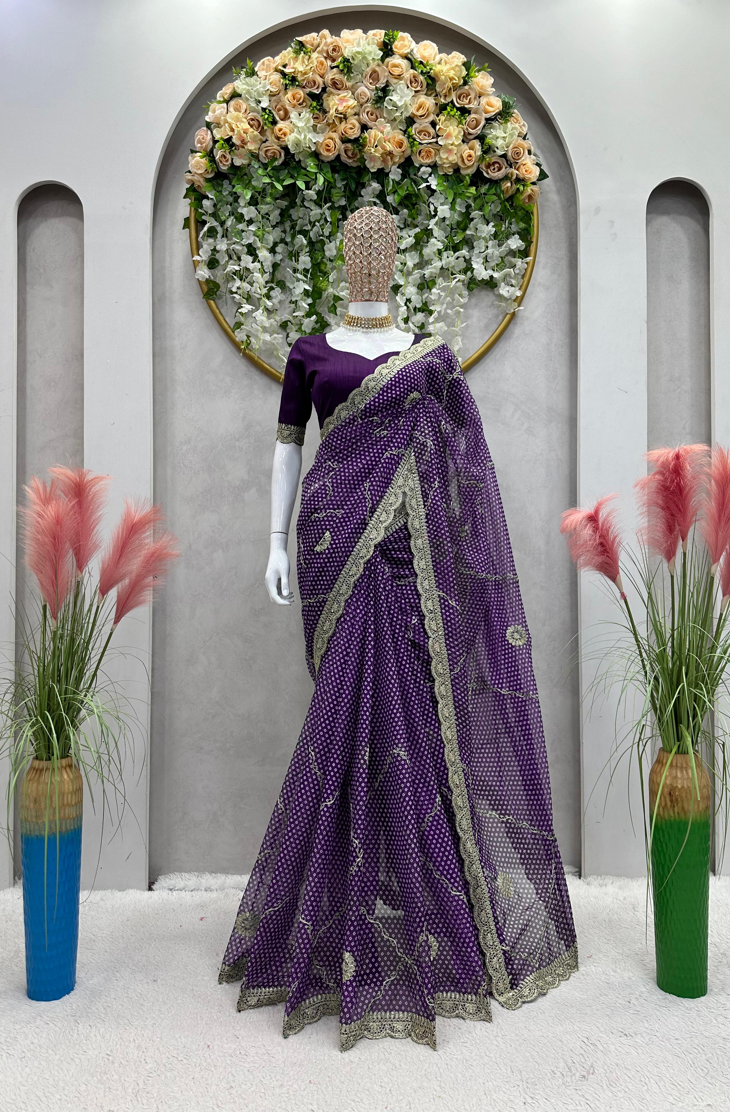 Beautiful Designer Saree on Tebby Silk Febric with Digital Print & Coding with Thred work and Blouse