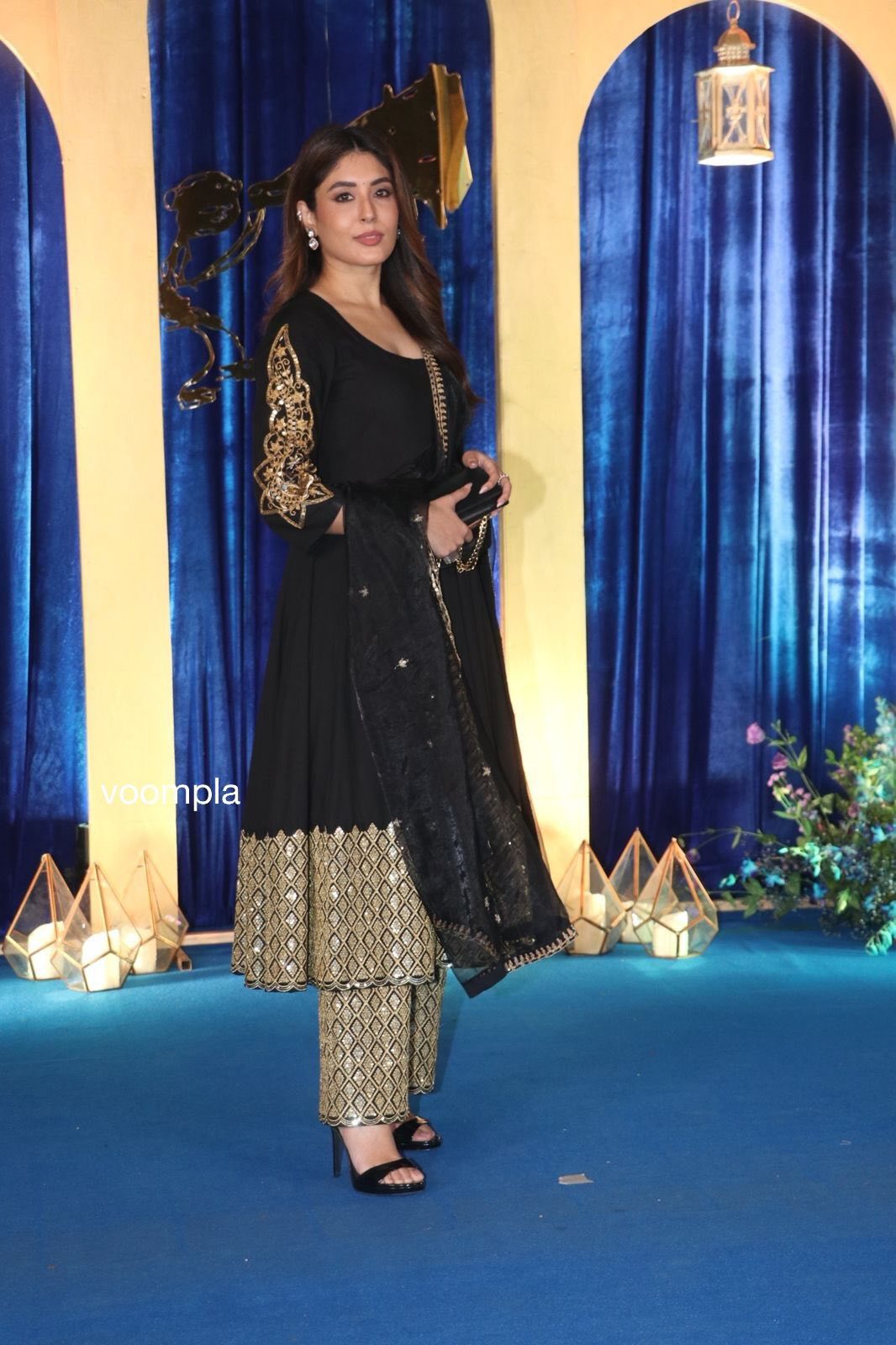 Black Rayon Embroidered Anarkali Set with Dupatta