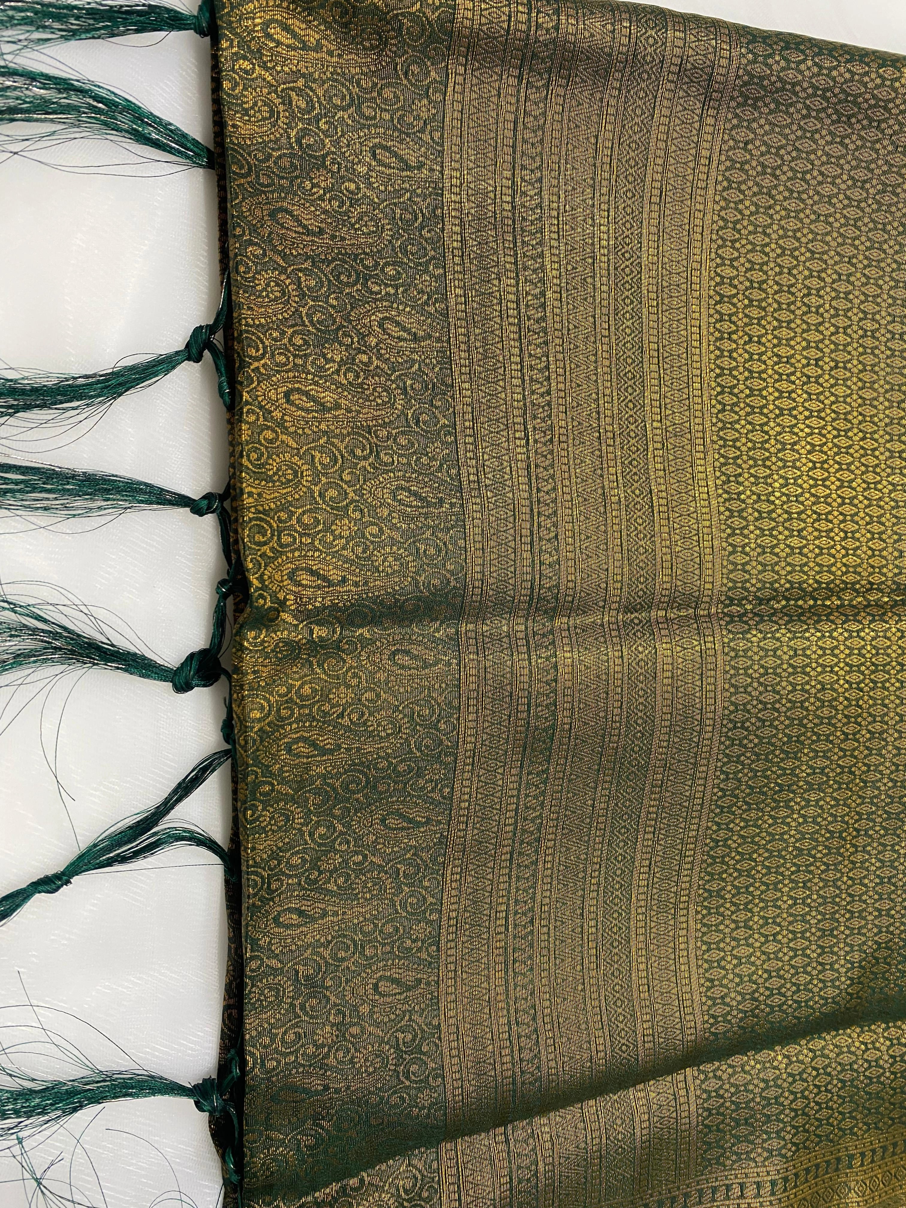 Forest Green Banarasi Style Soft Silk Saree with Gold Zari