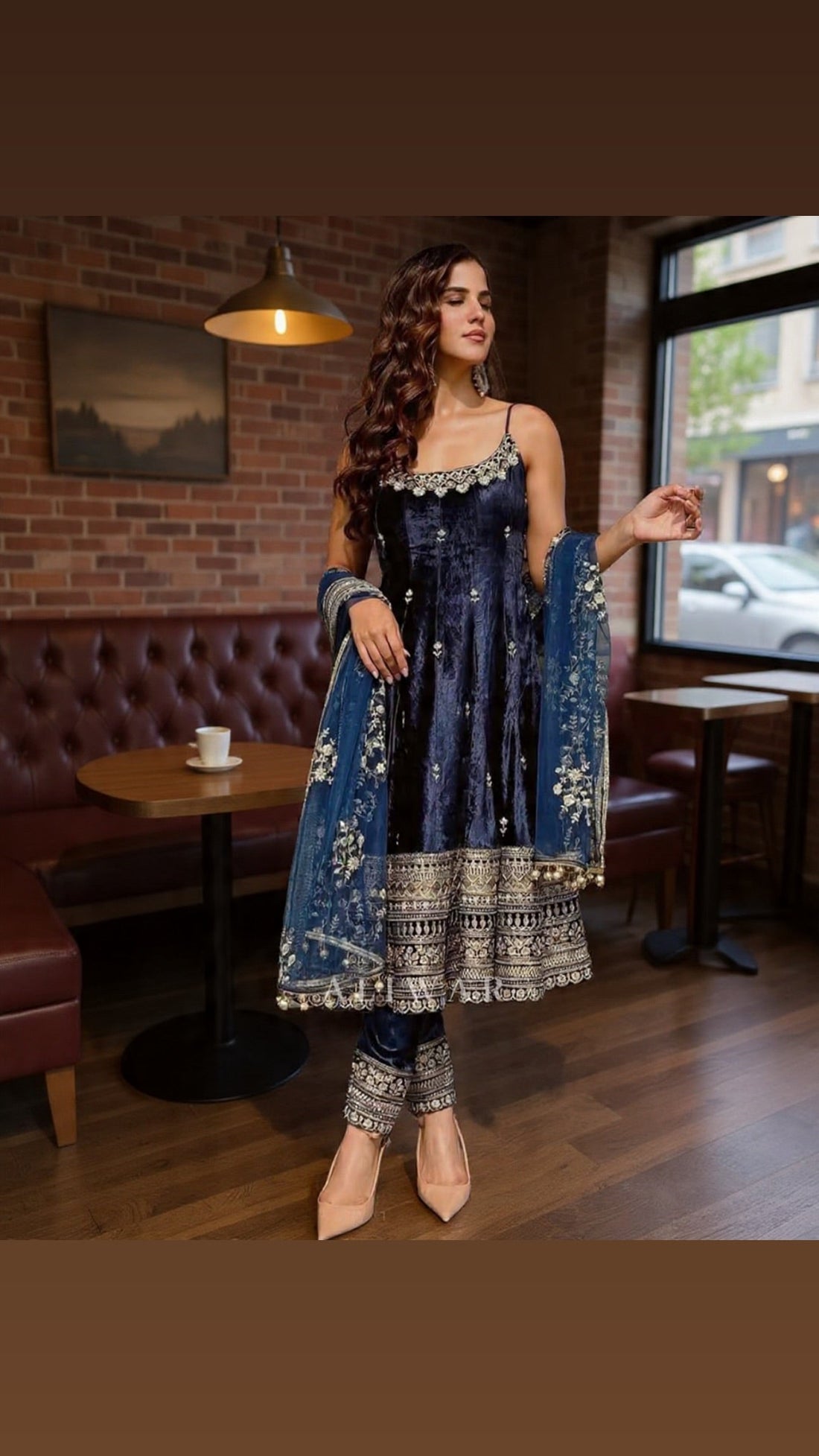 Blue Vichitra Silk Sequin Embroidered Anarkali Suit Set