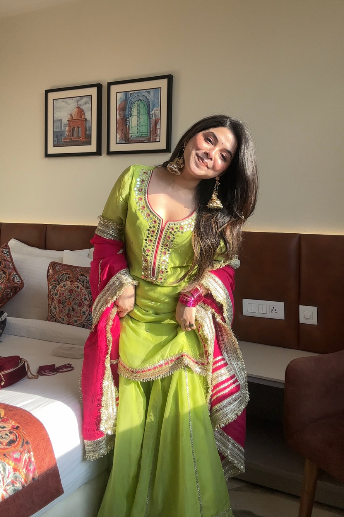 Multicolor Neon Faux Blooming Sharara Suit Set