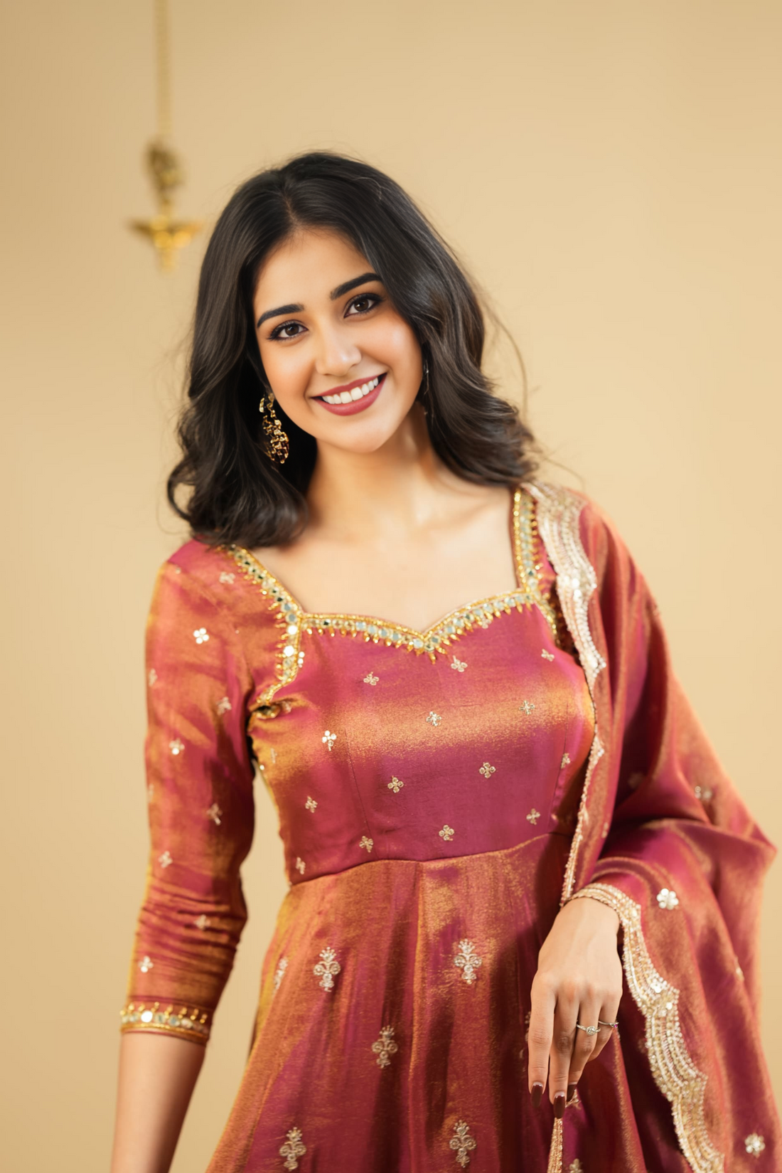 Orange Cosmo Slit Embroidered Anarkali Gown