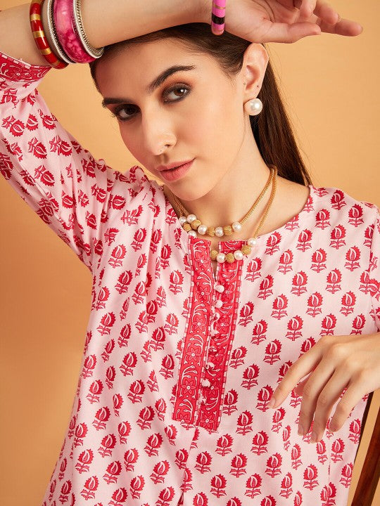 Pink Ethnic Motifs Printed Straight Kurti