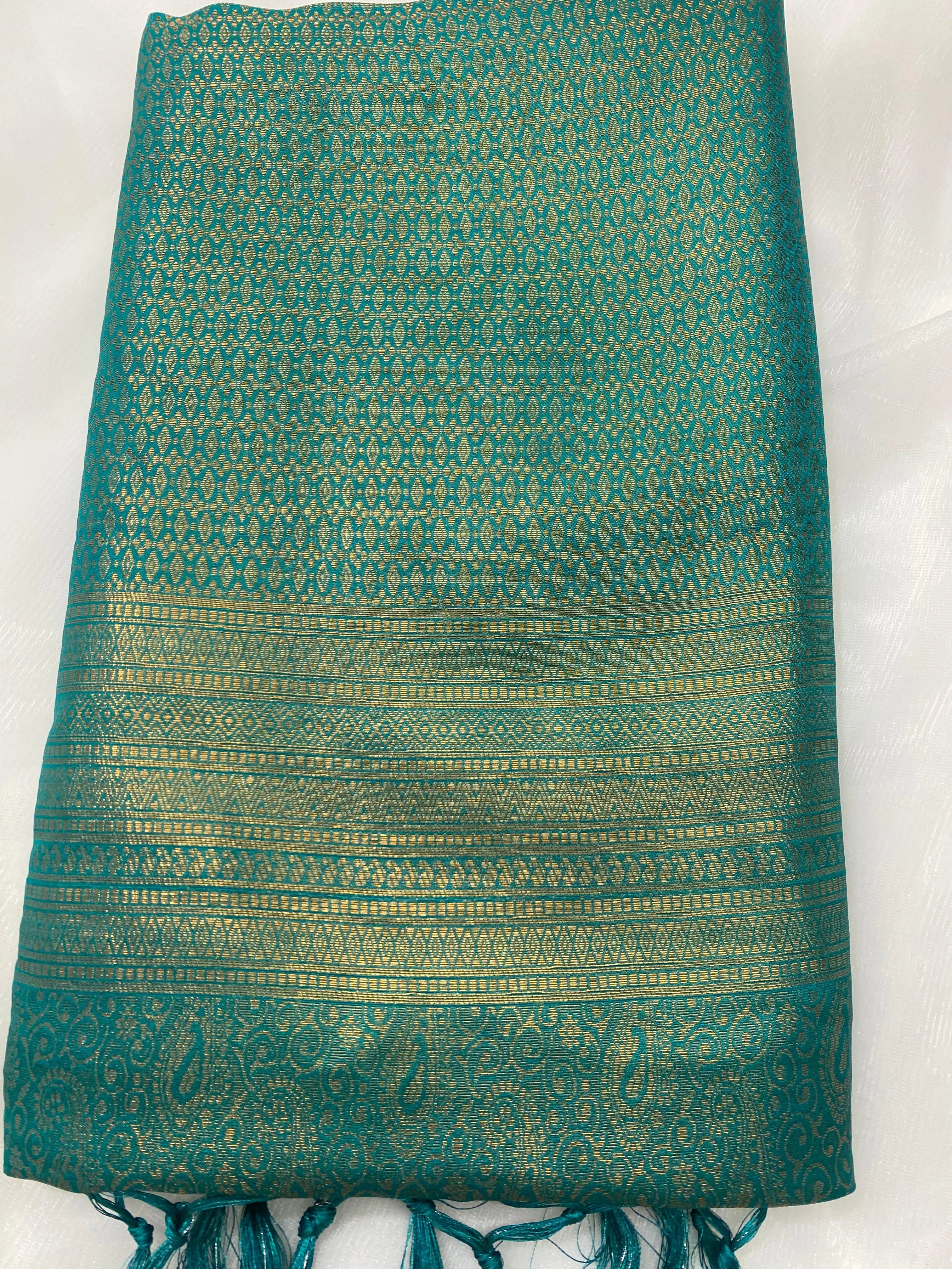 Teal Blue Banarasi Style Soft Silk Saree with Zari Weave