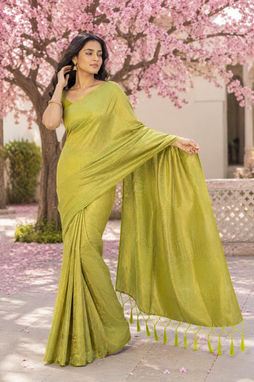 Pista Green Banarasi Style Soft Silk Saree with Zari