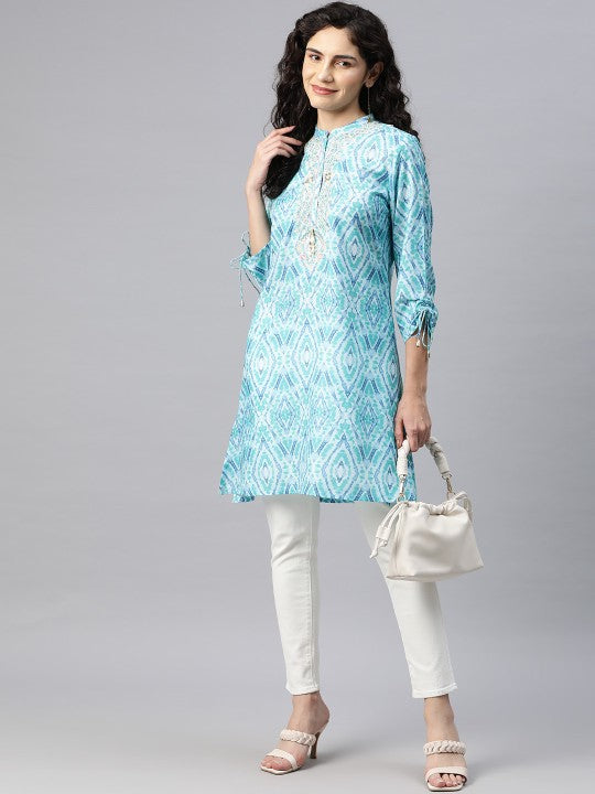 Modal Mandarin Collar Printed Tunic