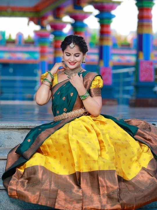 Woven Design Semi-Stitched Lehenga & Unstitched Blouse With Dupatta