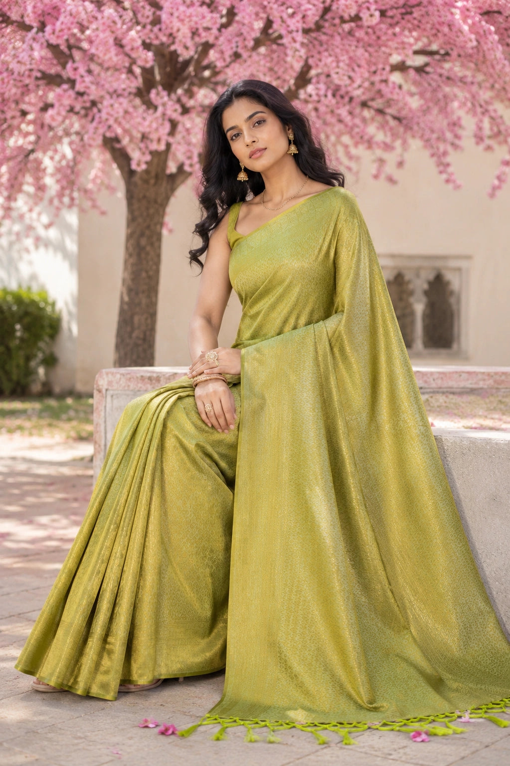 Pista Green Banarasi Style Soft Silk Saree with Zari