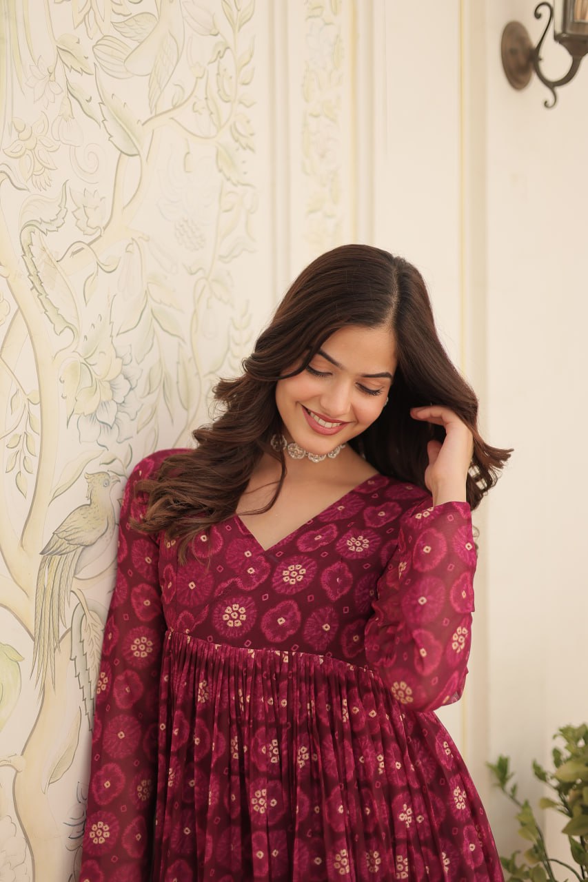 Dashing Faux Georgette Foil Printed Fully Stitched Top Pant Suit