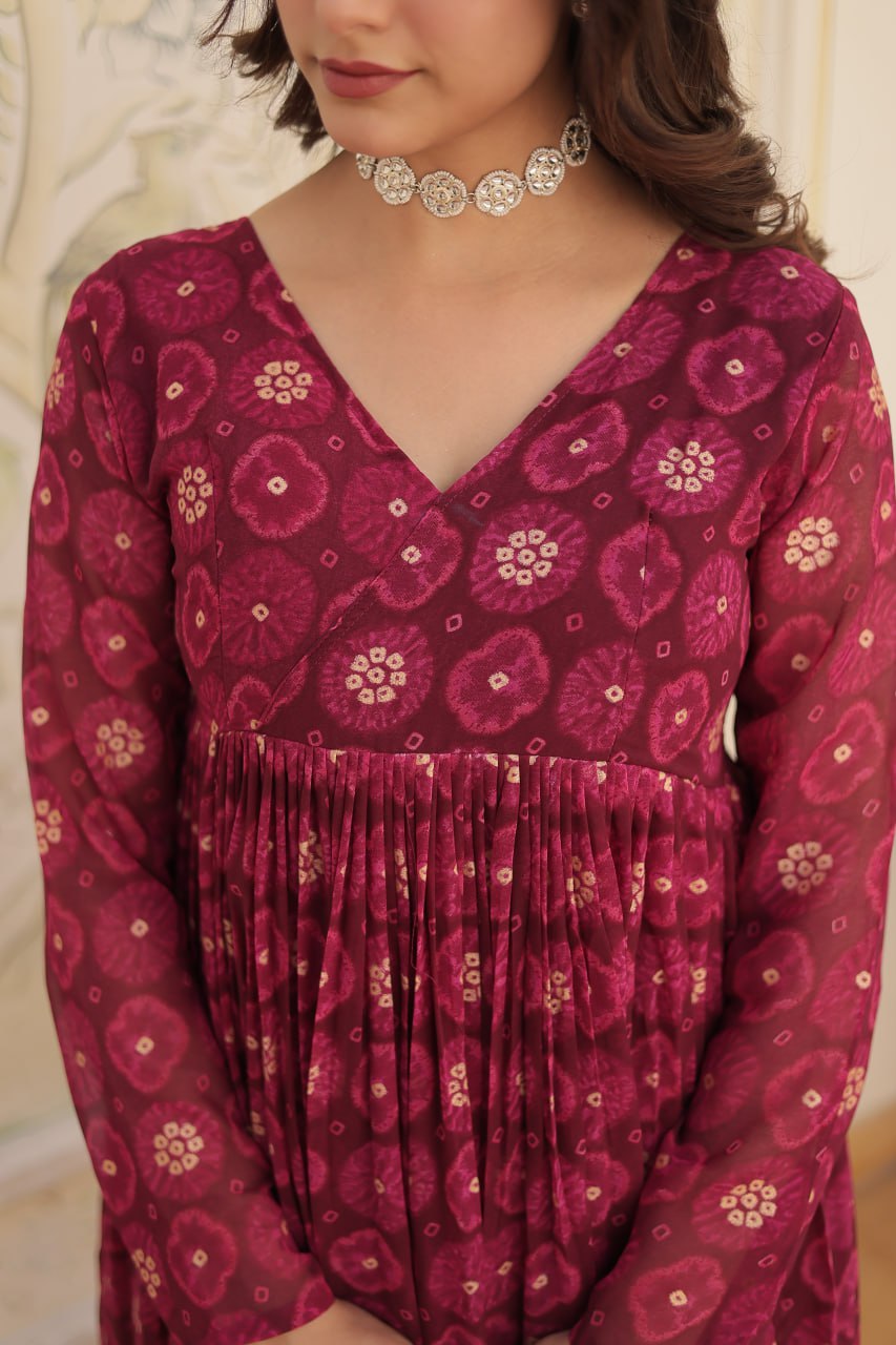 Dashing Faux Georgette Foil Printed Fully Stitched Top Pant Suit