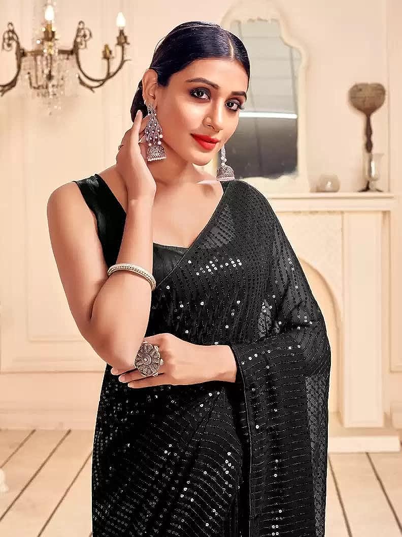 Black Zariwork Chiffon Designer Saree Koskii