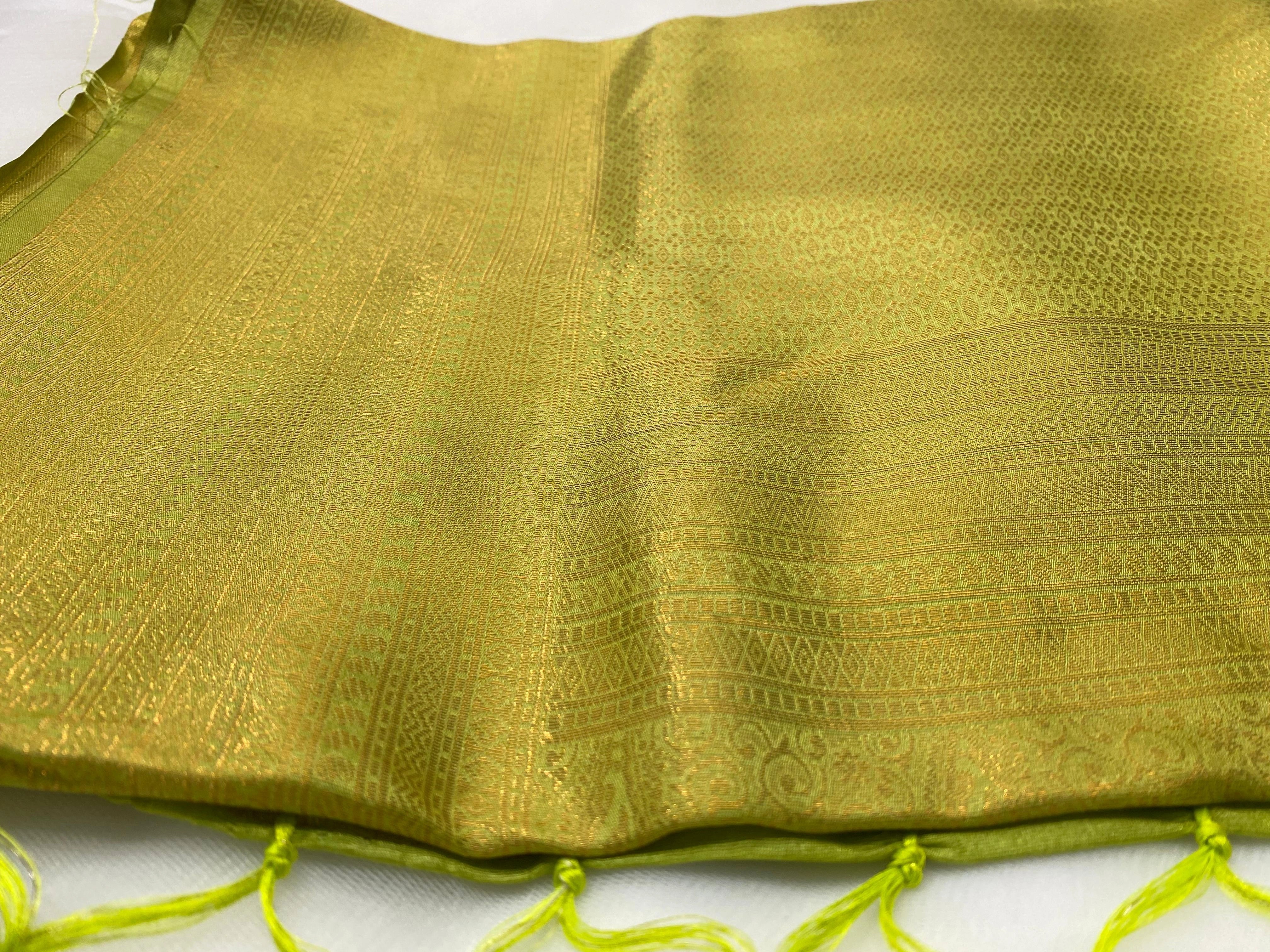 Pista Green Banarasi Style Soft Silk Saree with Zari