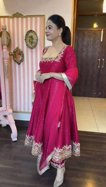Rani Vichitra Silk Kurta Palazzo Set with Dupatta