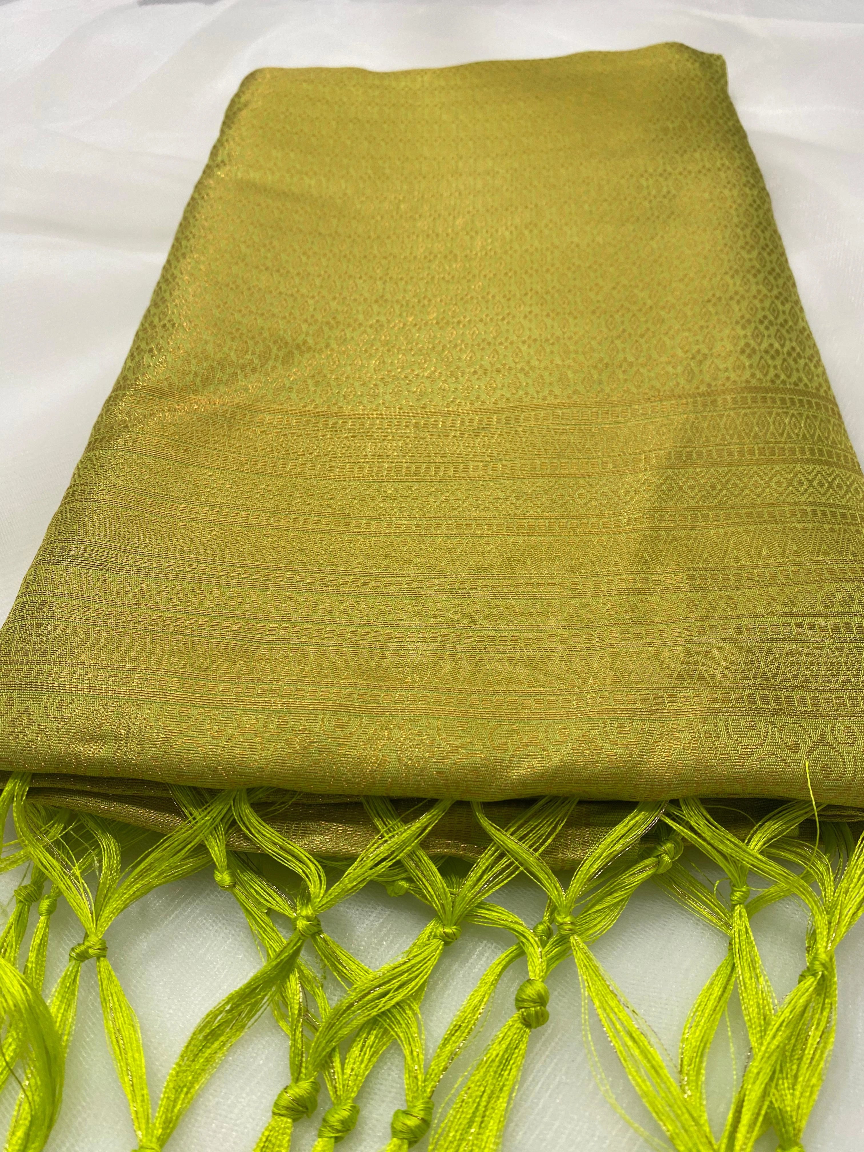 Pista Green Banarasi Style Soft Silk Saree with Zari