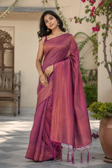 Magenta Purple Banarasi Style Soft Silk Saree with Zari Weave