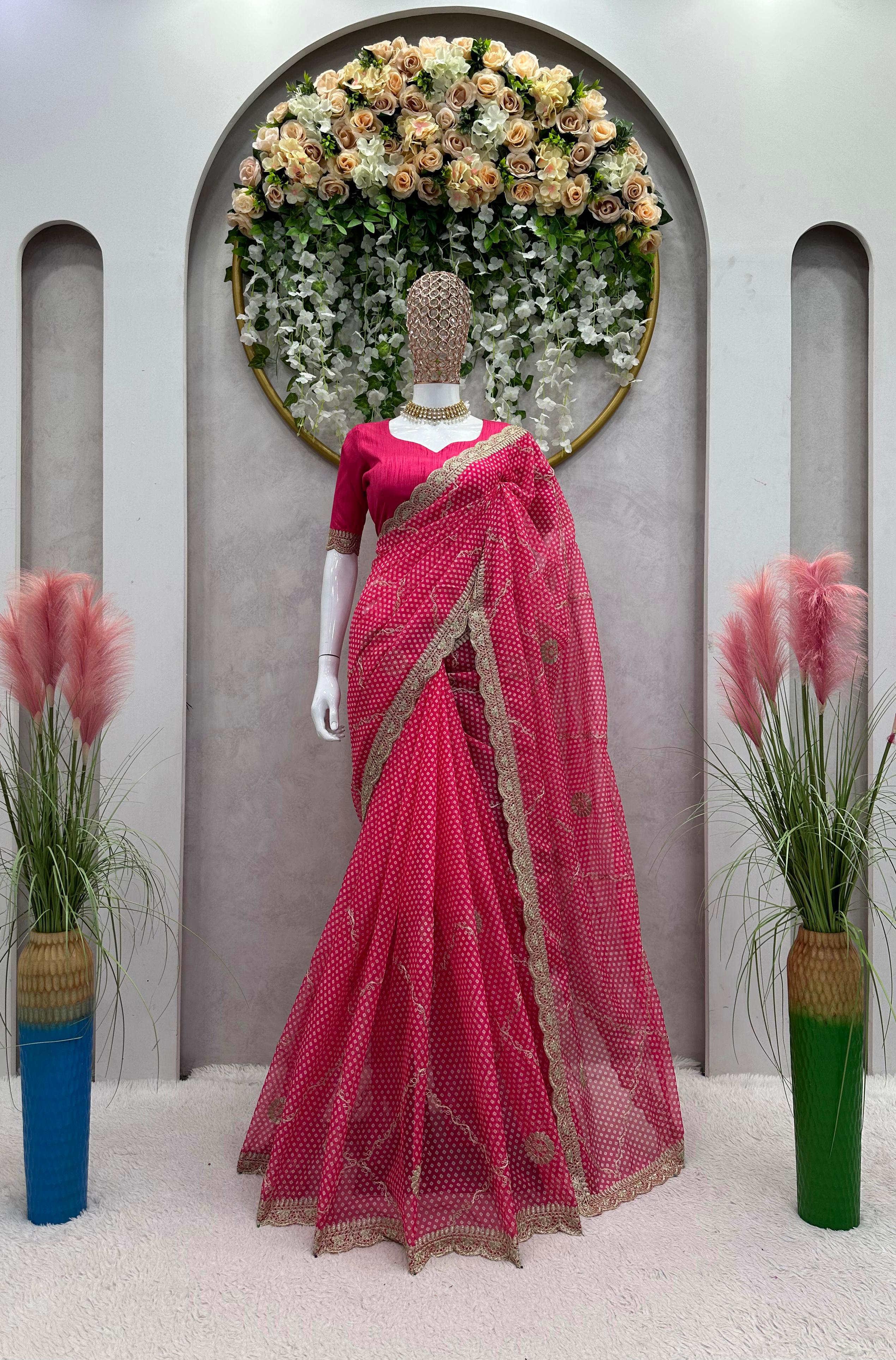 Beautiful Designer Saree on Tebby Silk Febric with Digital Print & Coding with Thred work and Blouse