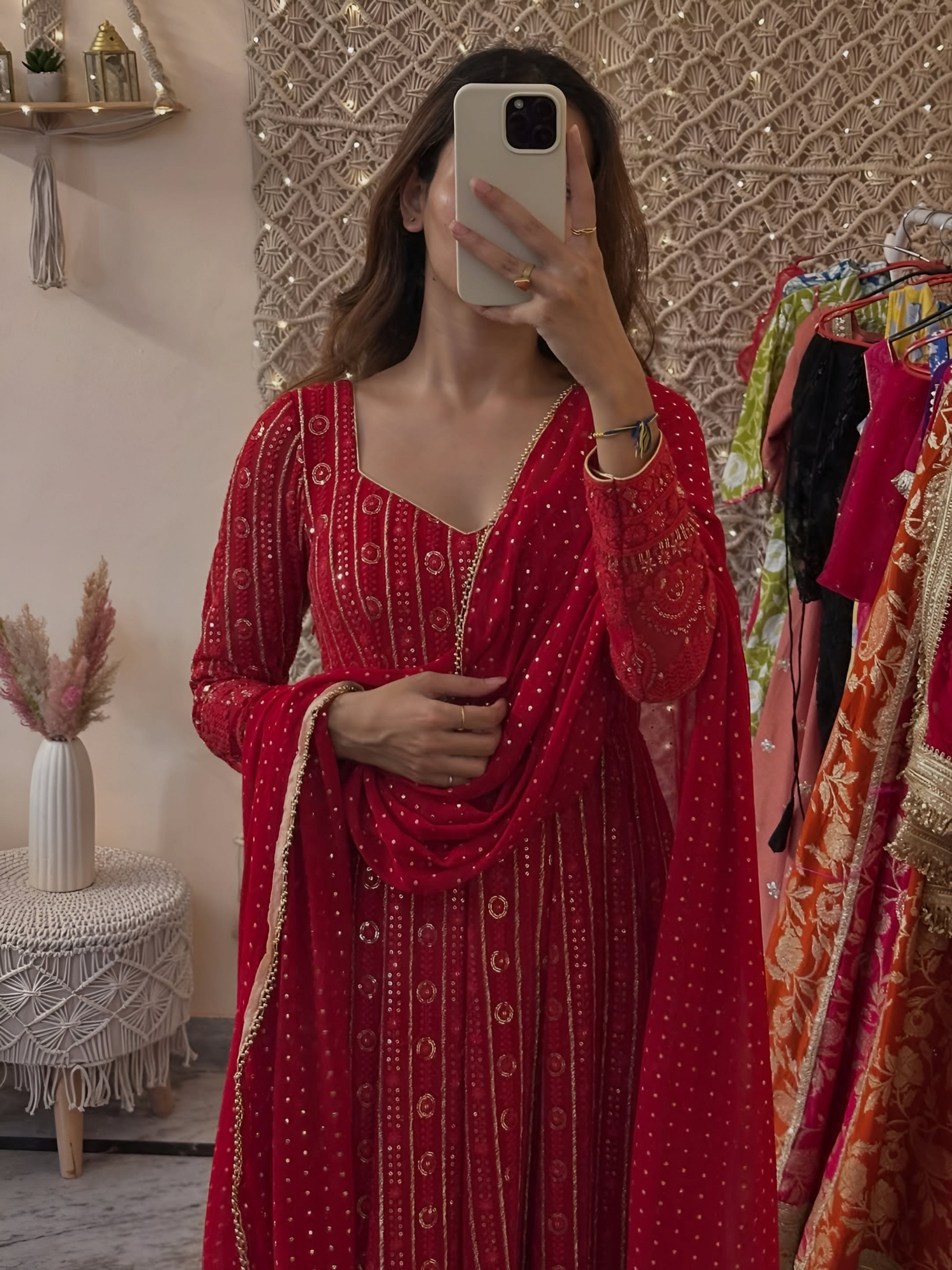Lakhnavi Embroidered Work Anarkali Suit Set