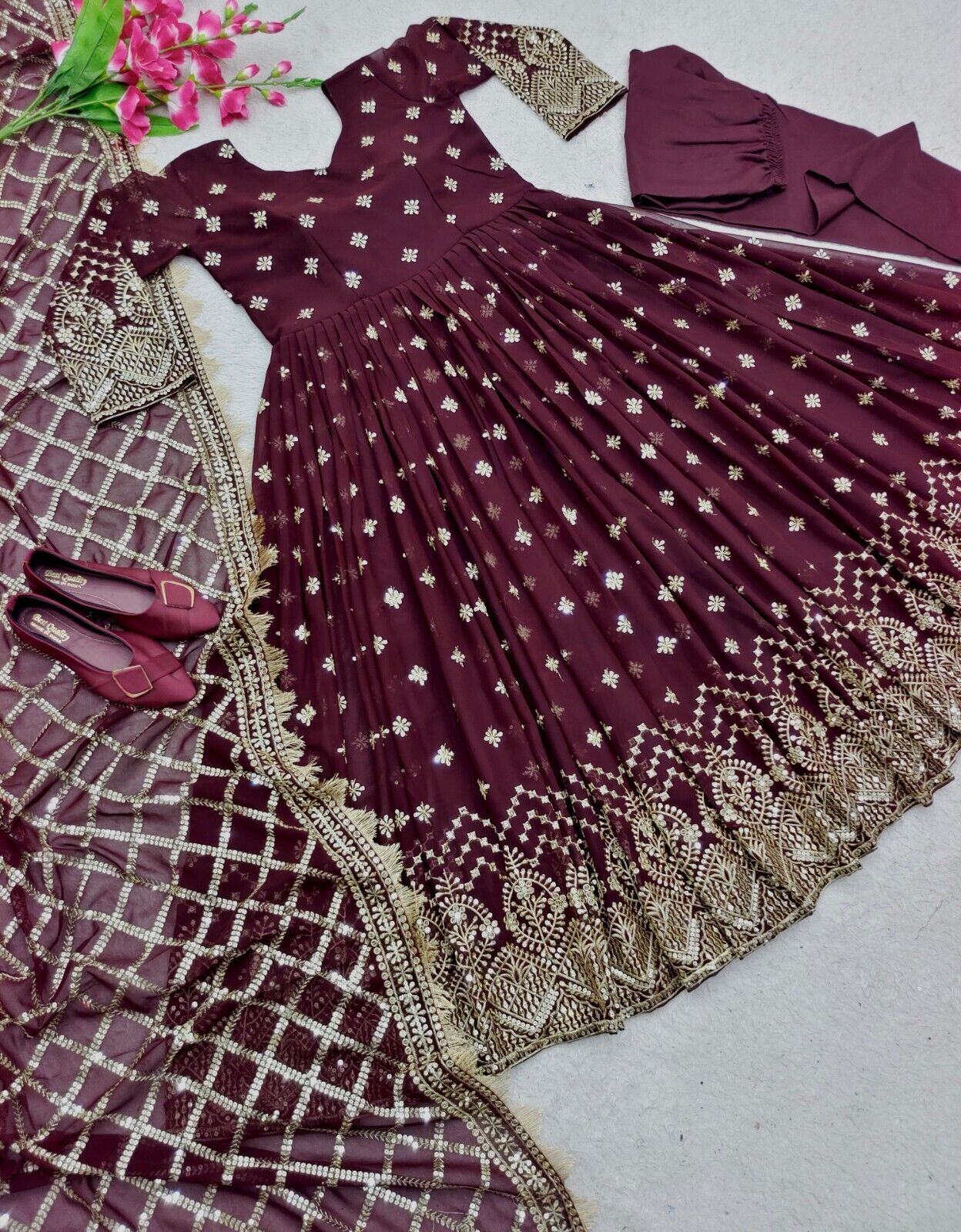 Gorgeous Maroon Color Sequence Work Anarkali Suit