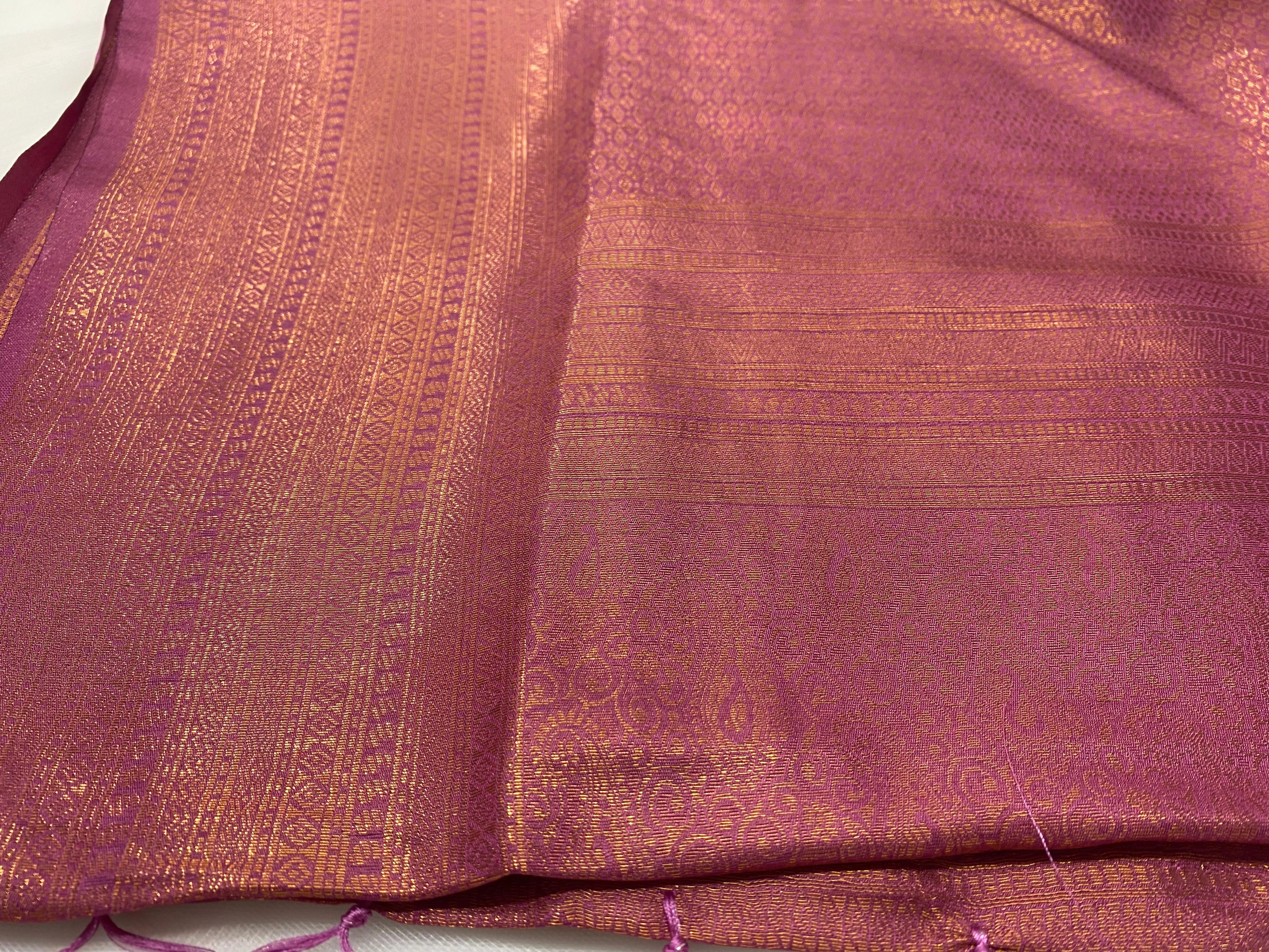 Magenta Purple Banarasi Style Soft Silk Saree with Zari Weave
