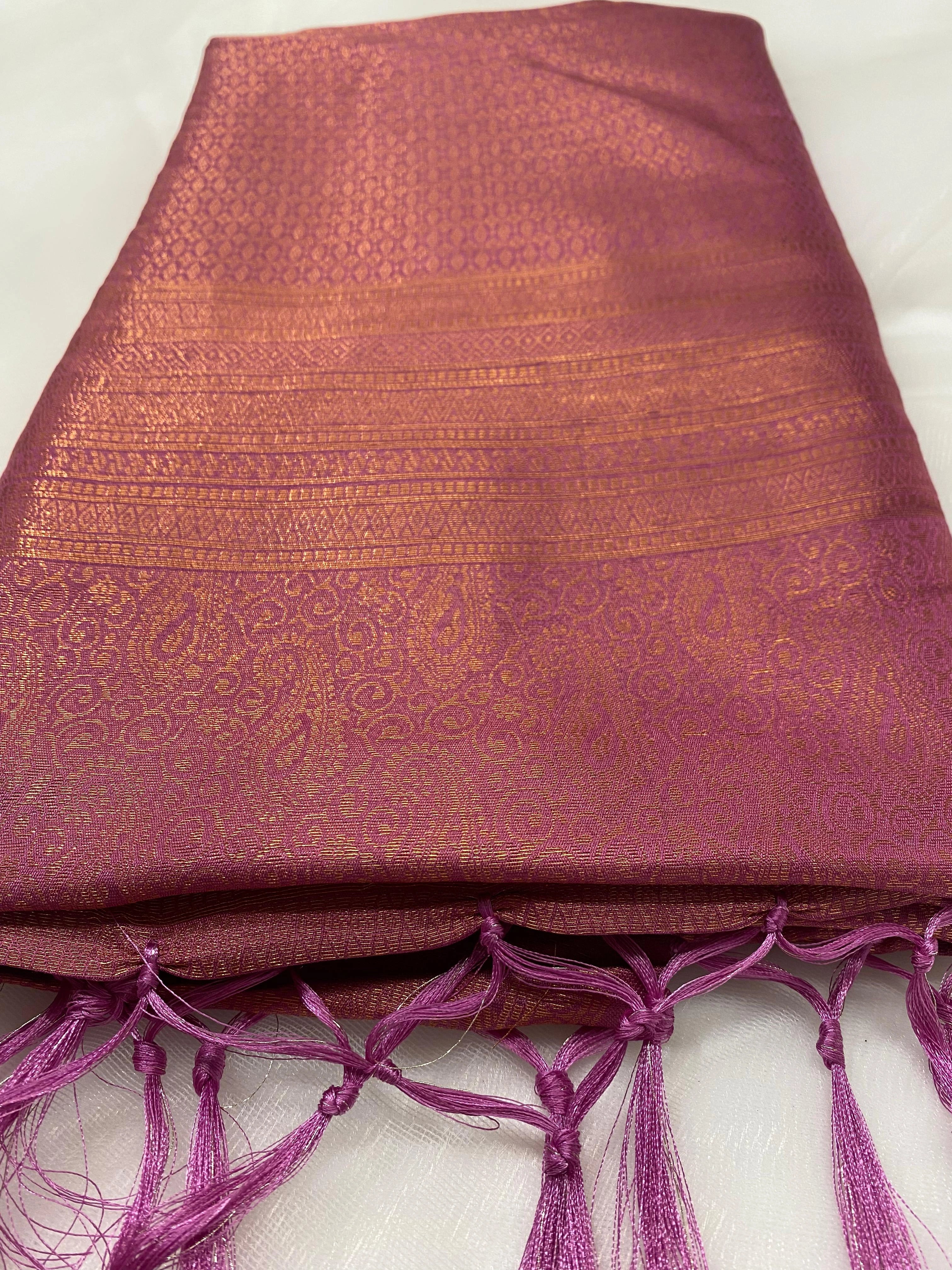 Magenta Purple Banarasi Style Soft Silk Saree with Zari Weave