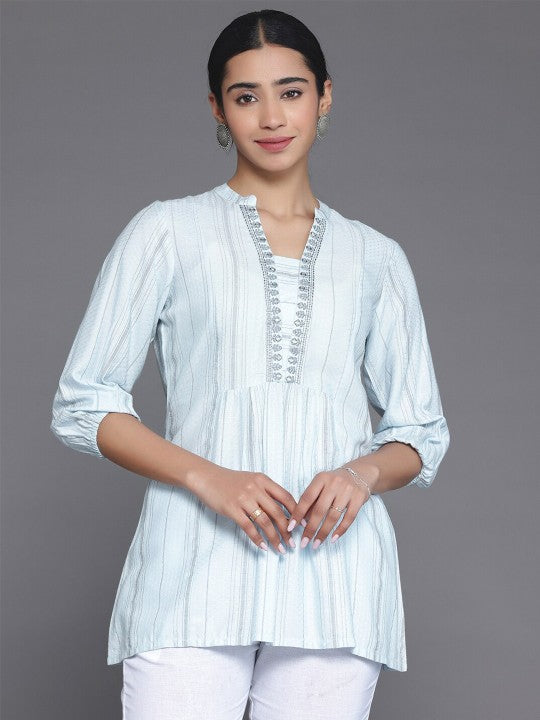 Blue Woven Design A-Line Kurti