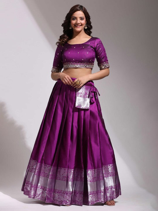 Woven Design Semi Stitched Lehenga & Unstitched Blouse With Dupatta
