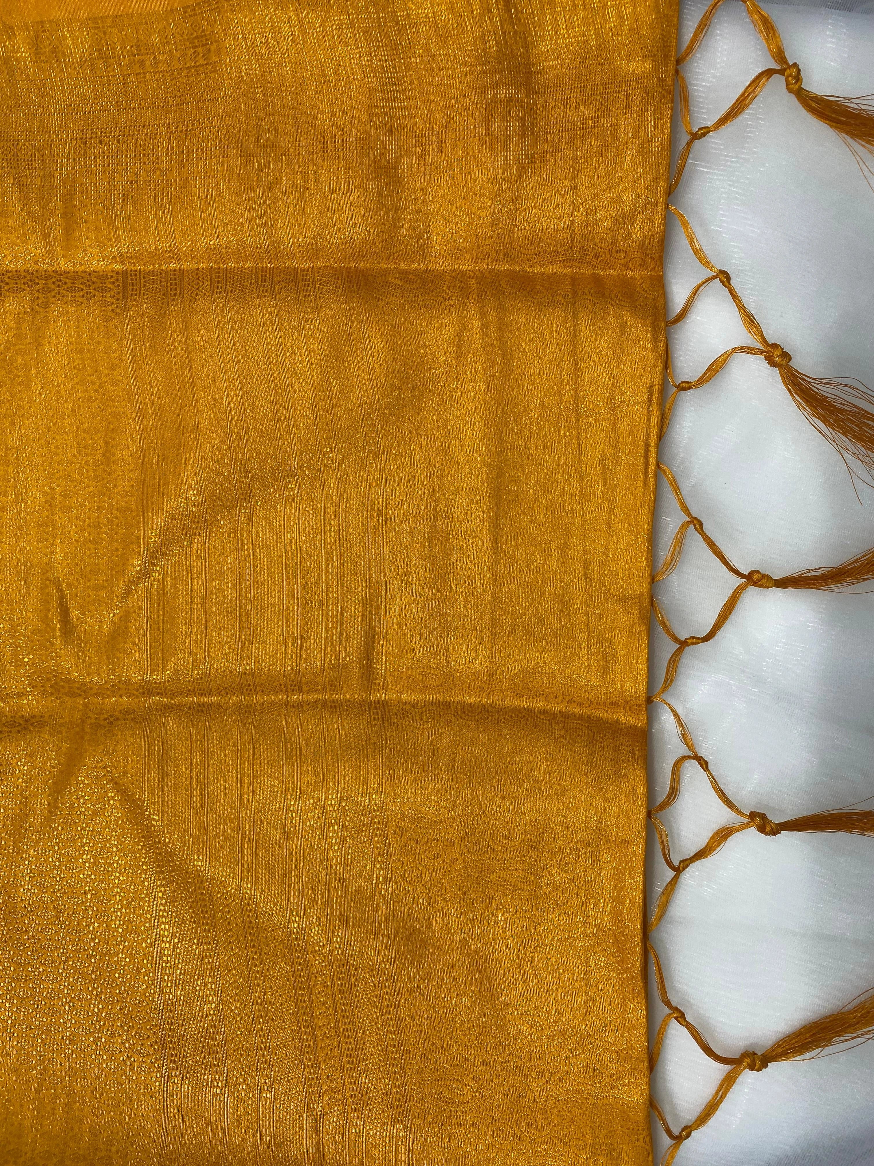 Golden Mustard Banarasi Style Soft Silk Saree with Zari Weave