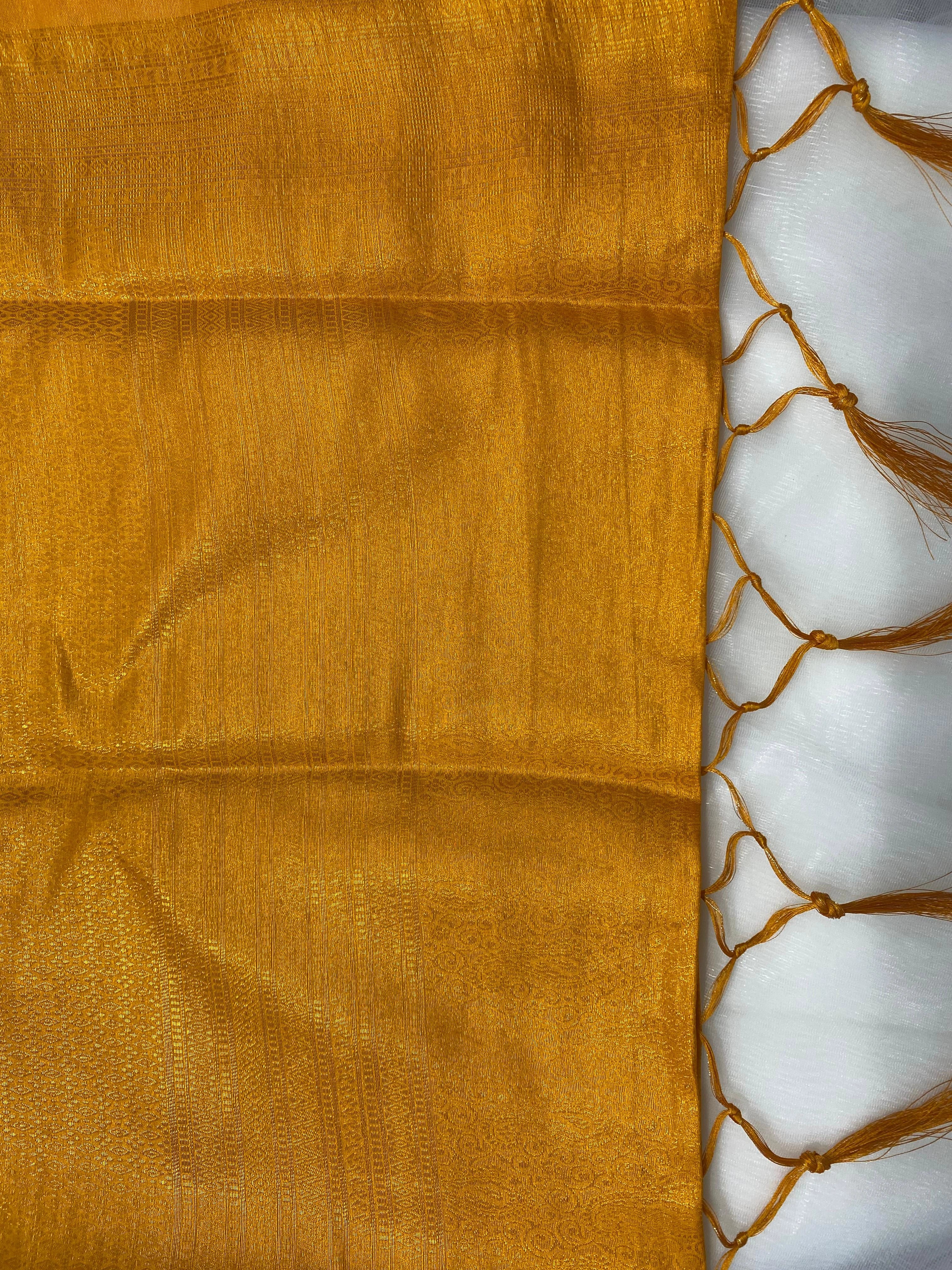 Golden Mustard Banarasi Style Soft Silk Saree with Zari Weave
