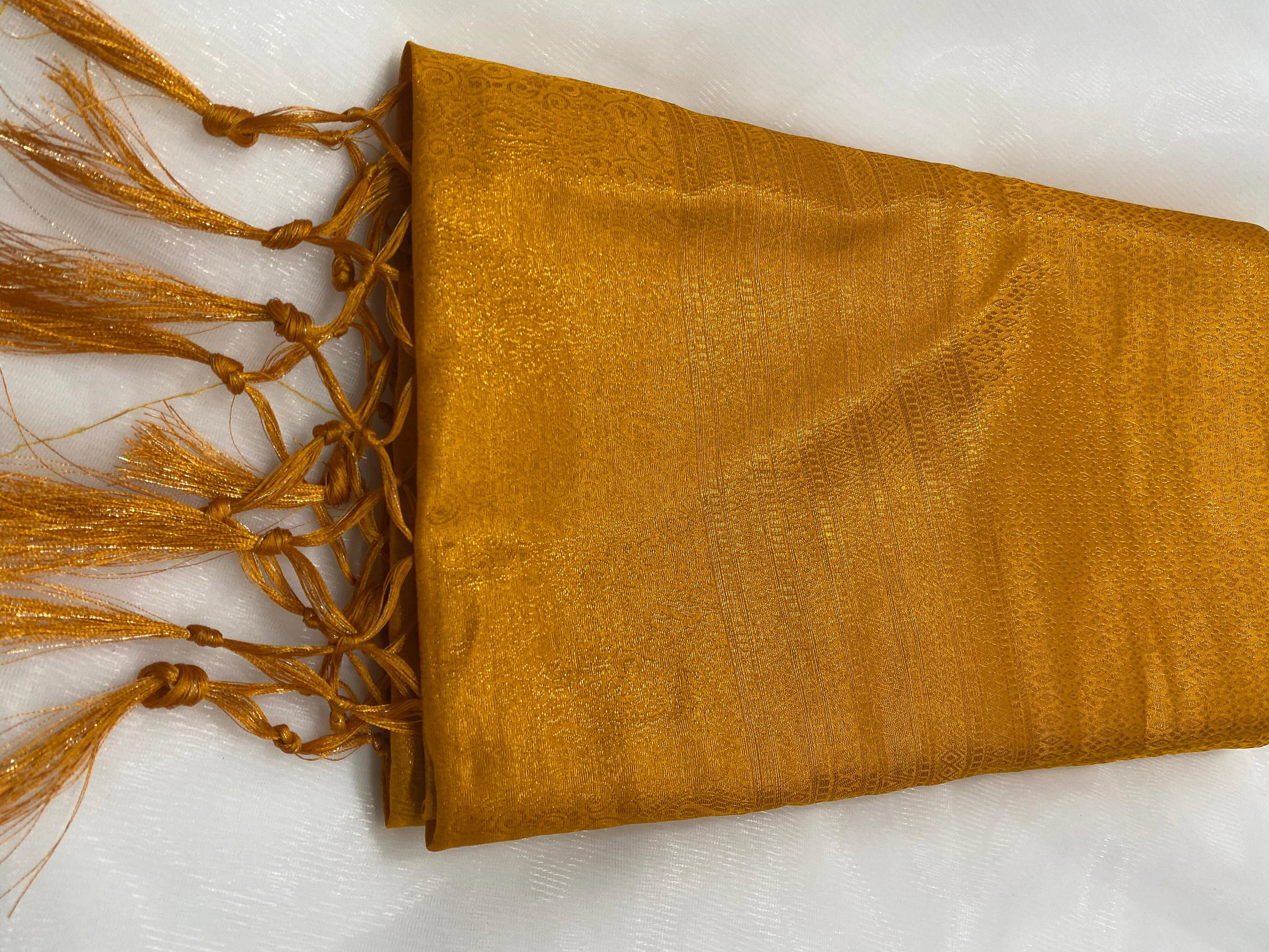 Golden Mustard Banarasi Style Soft Silk Saree with Zari Weave