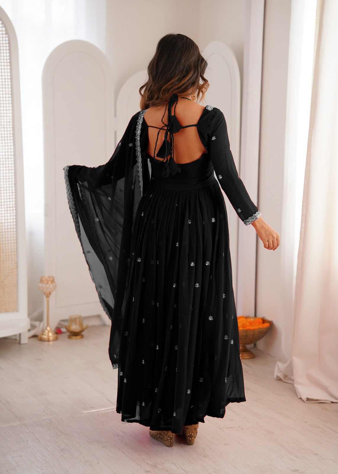 Black Embroidered Anarkali Suit Set With Dupatta