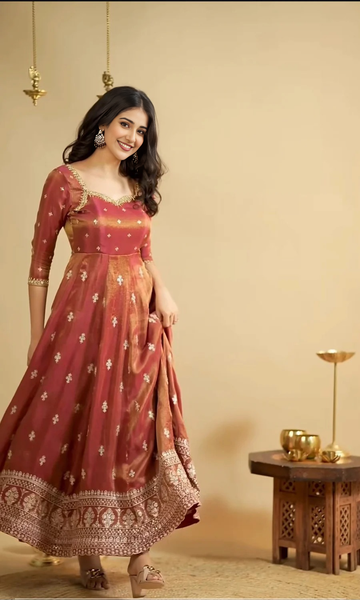 Orange Cosmo Slit Embroidered Anarkali Gown