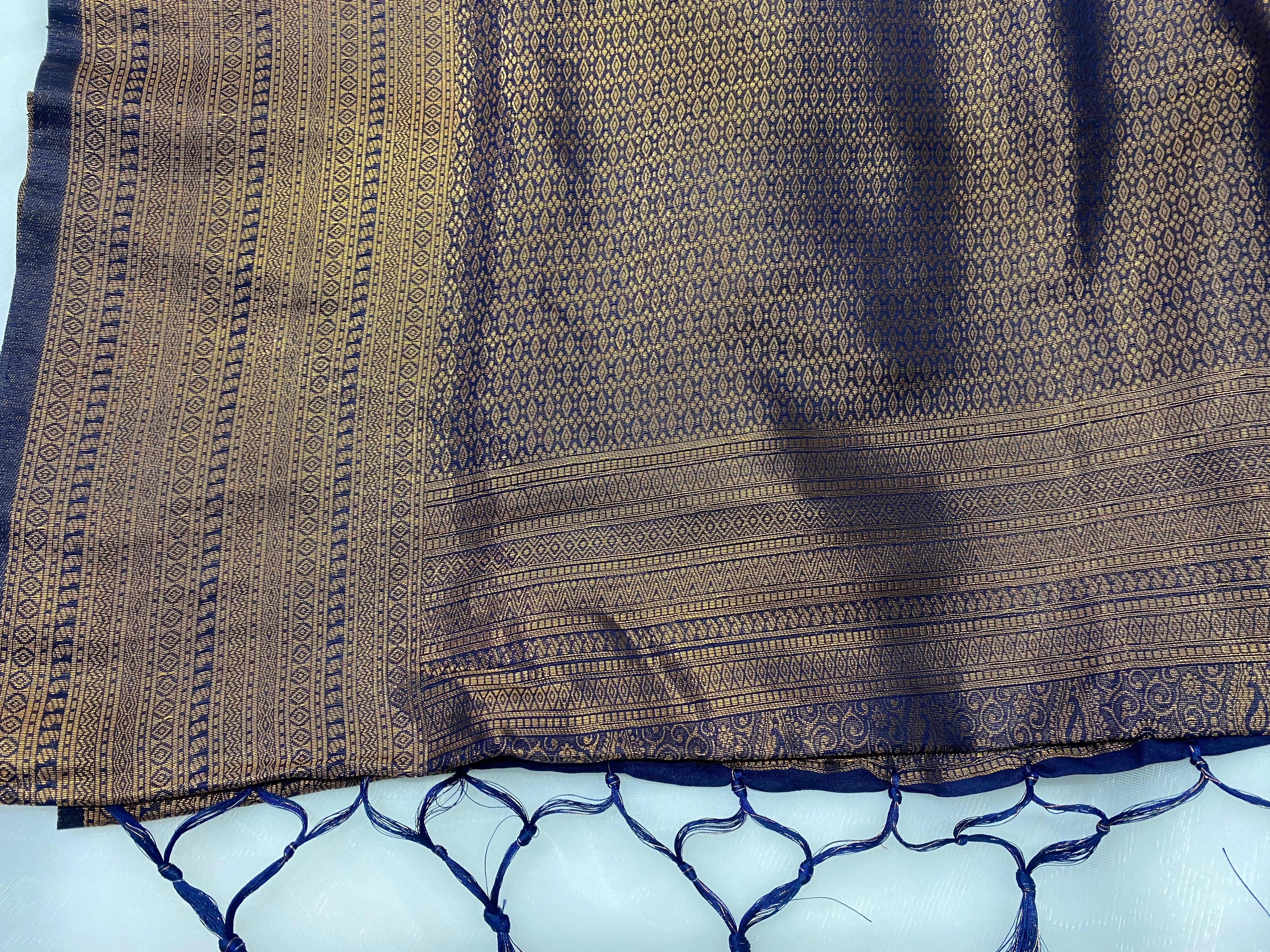 Navy Blue Banarasi Style Soft Silk Saree with Gold Zari