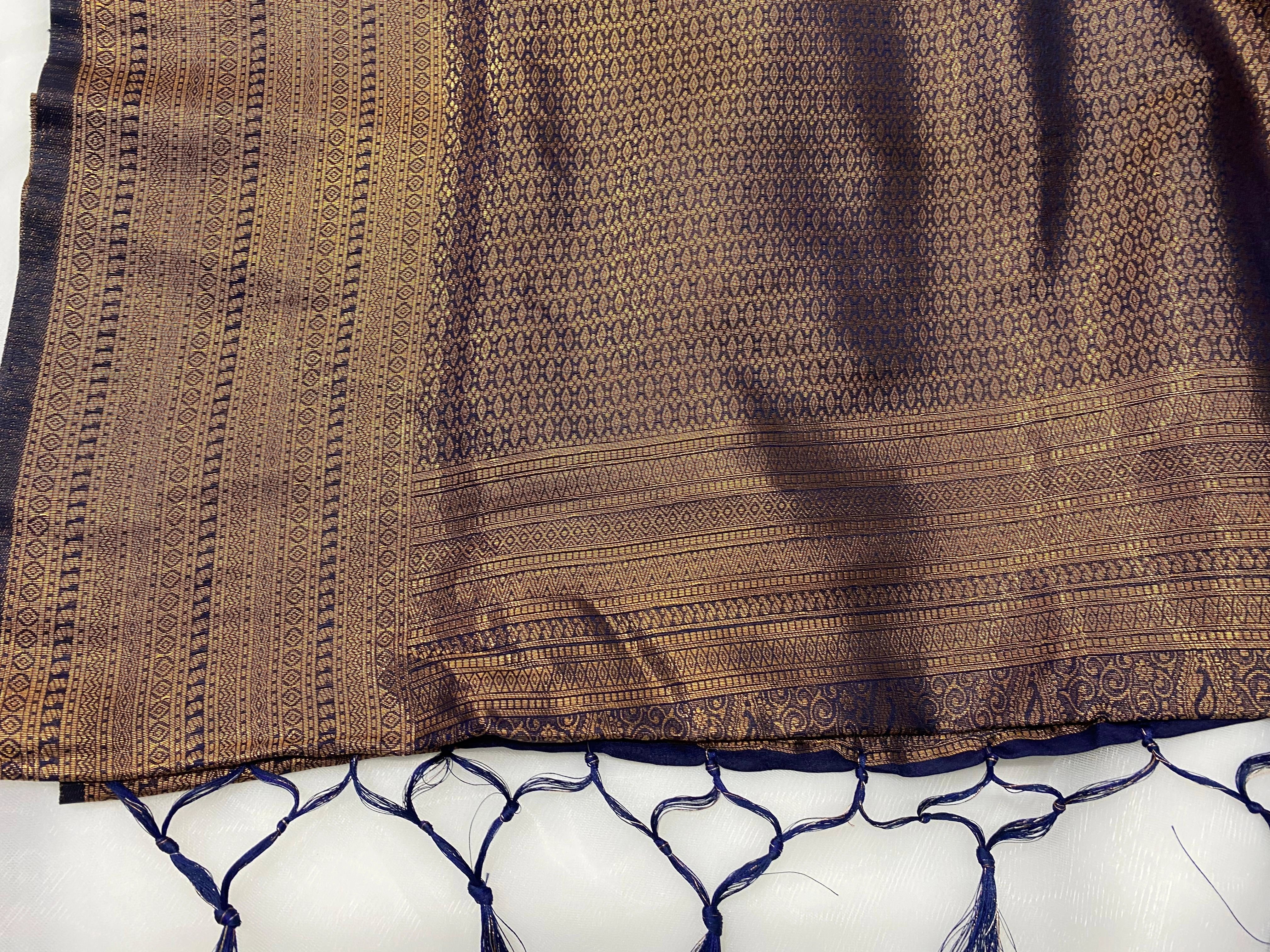 Navy Blue Banarasi Style Soft Silk Saree with Gold Zari
